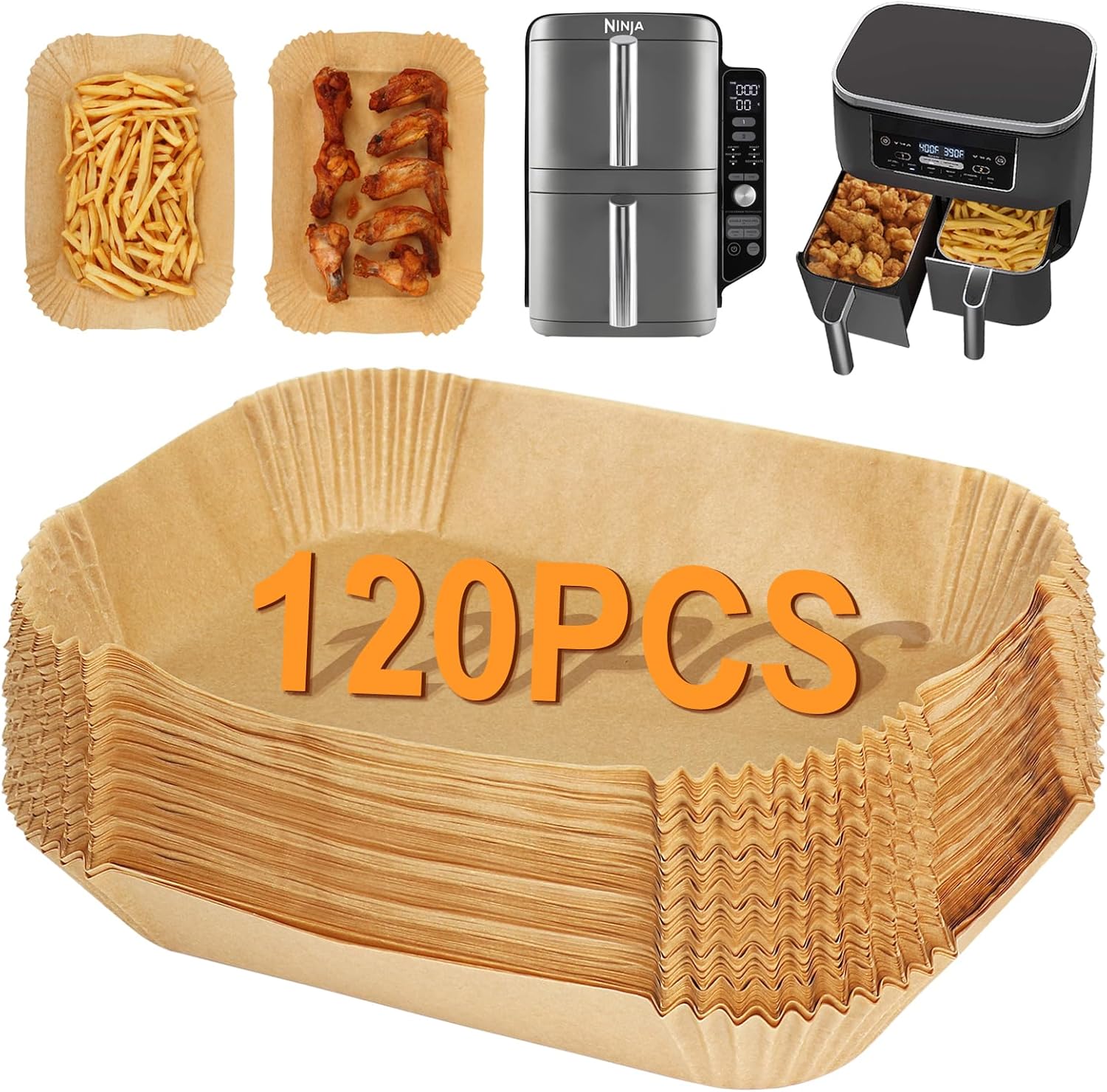 BYKITCHEN - Papier cuisson air fryer double stack XL, 9,5L, lot 120pcs, compatibles AF300EU/AF400EU/SL400EU