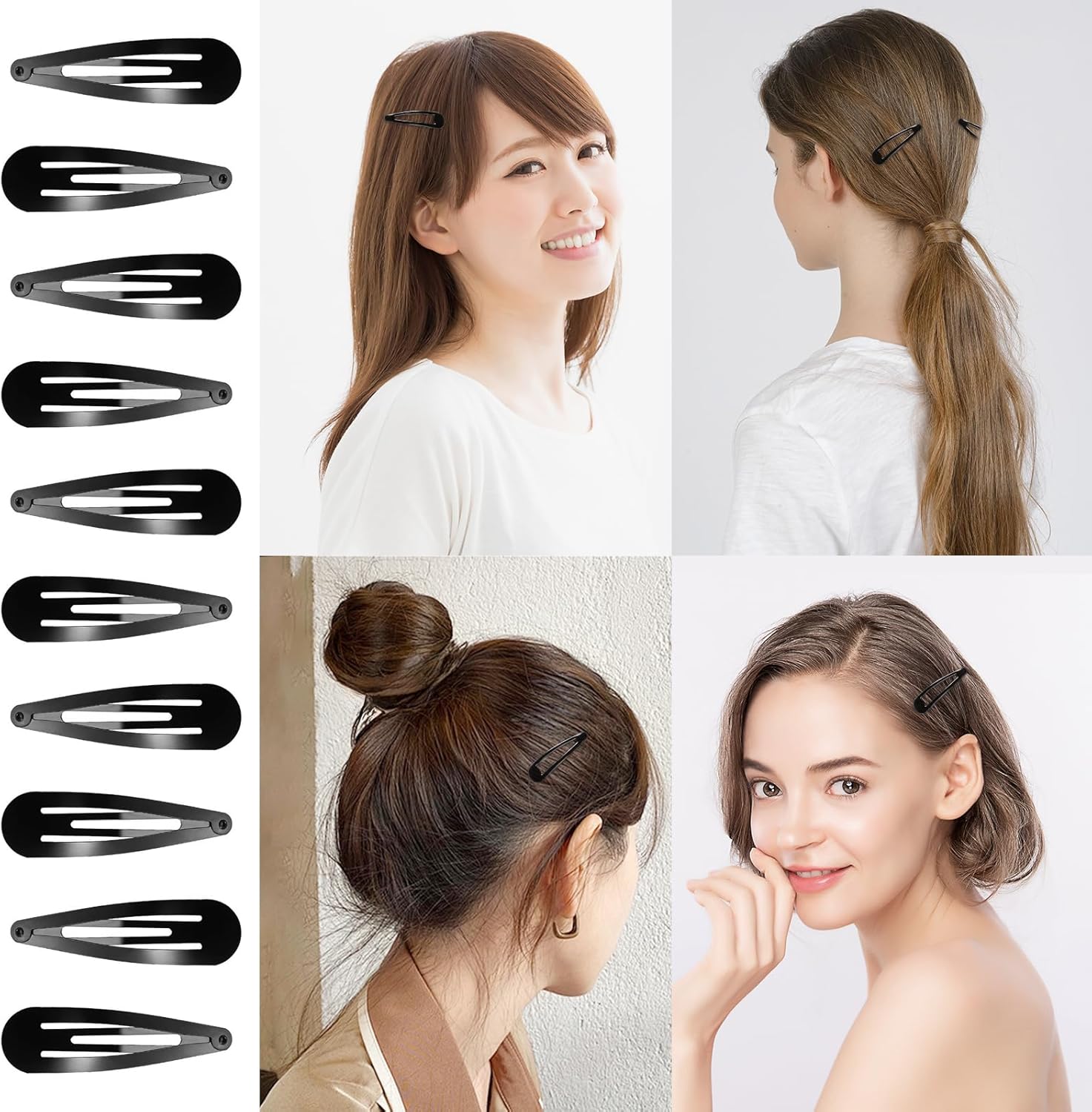 Barrettes à cheveux - lot de 24, métal noir 5,1 cm, enfants et filles