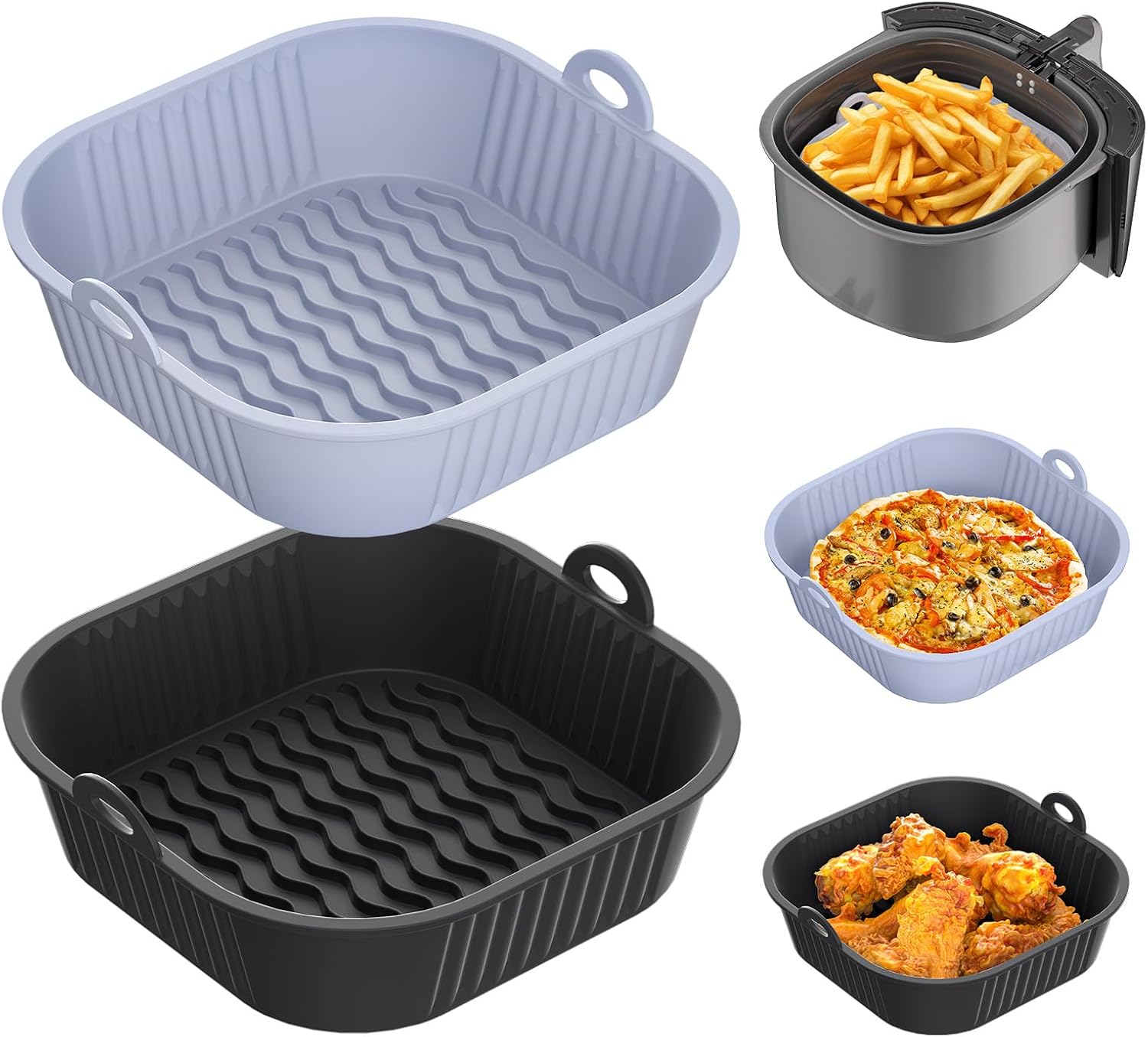 Diboniur - Moule silicone air fryer 5-8L - lot 2, réutilisable, gris/noir