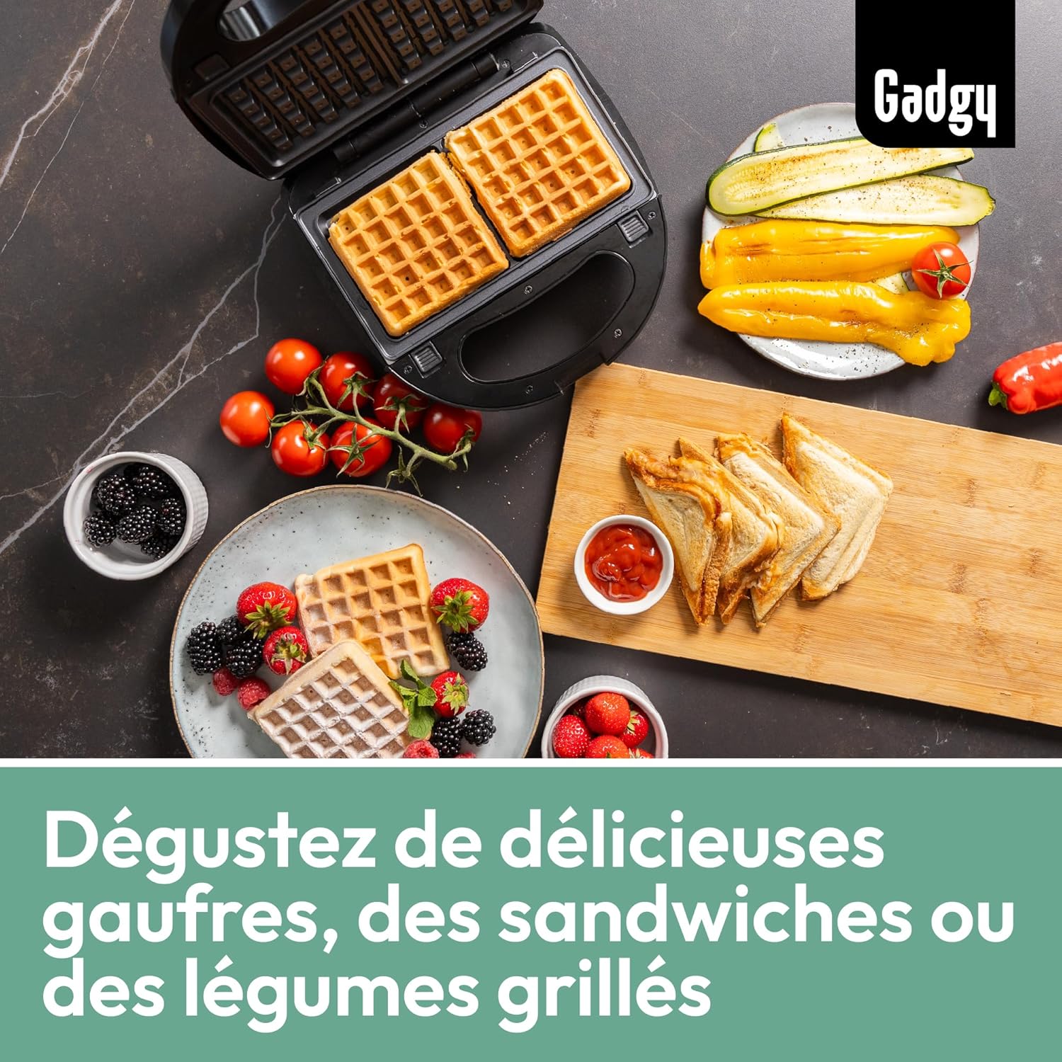 Gadgy - Gaufrier 3-en-1 - Multifonction avec plaques amovibles, poignée cool touch, pieds antidérapants