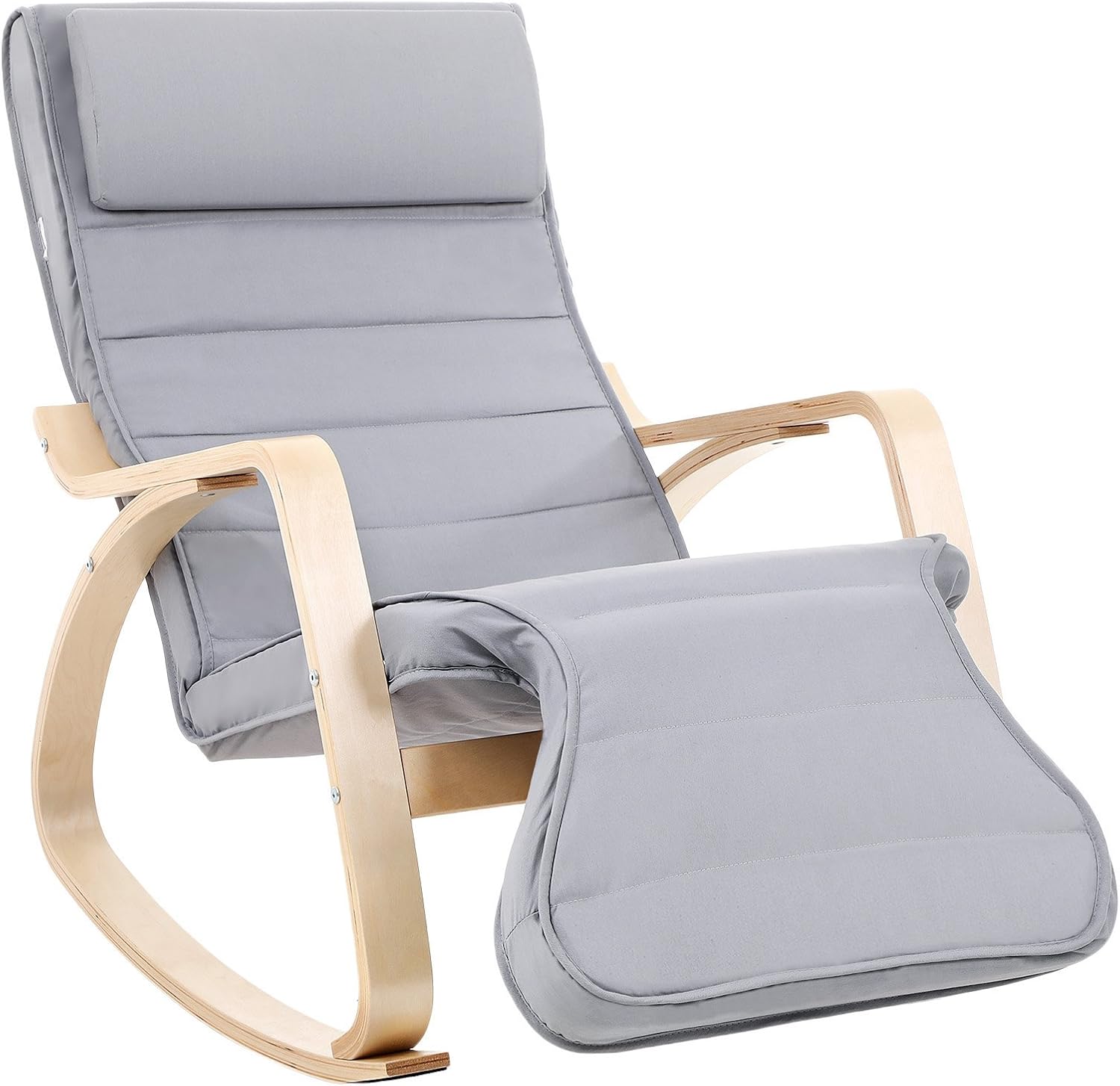SONGMICS - fauteuil à bascule - 115x67x91 cm - bois, gris, 5 positions, 150kg - LYY42G