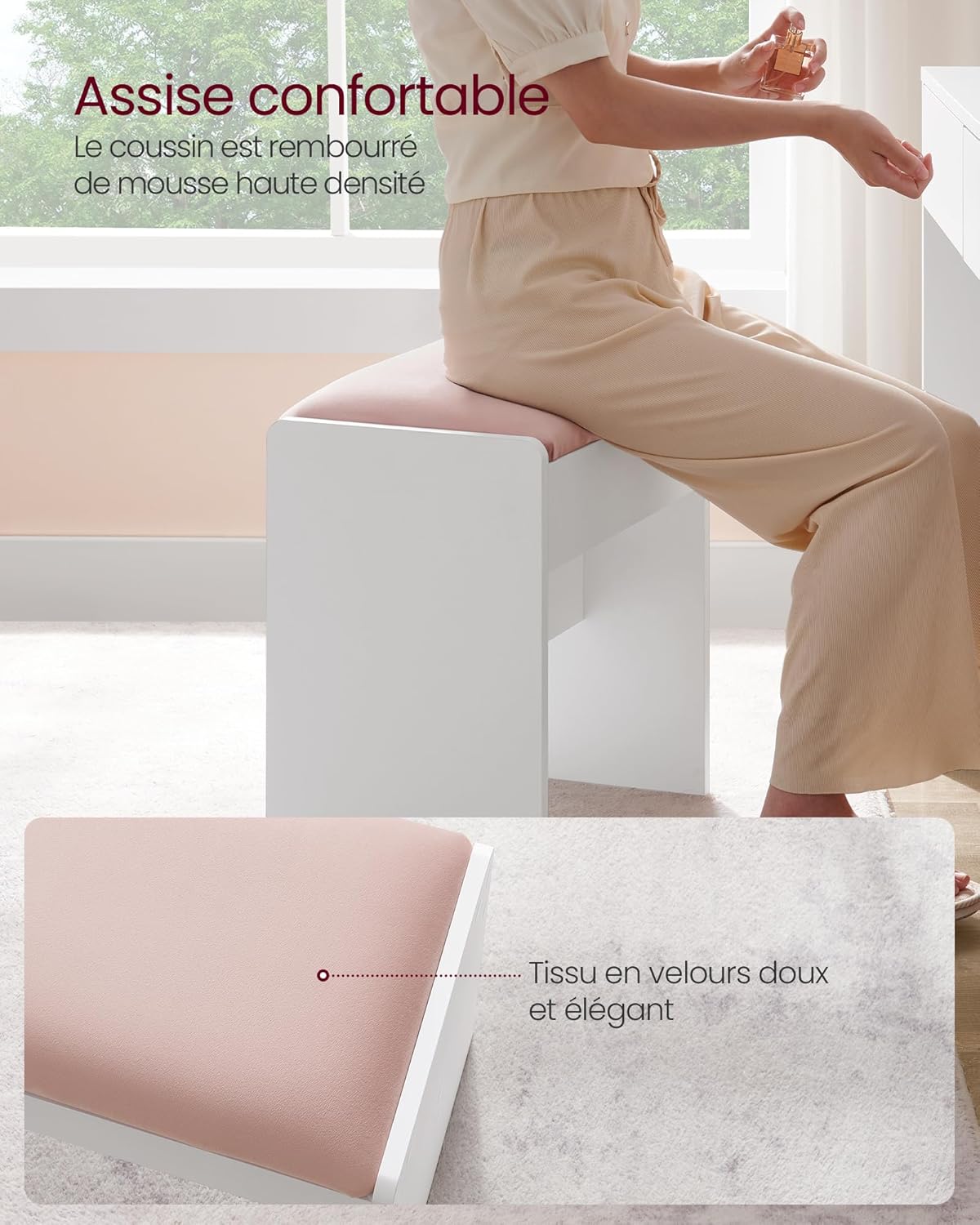 VASAGLE - Kailyn Collection - 80 cm - Coiffeuse miroir lumière, tabouret, rangements, RDT714W01