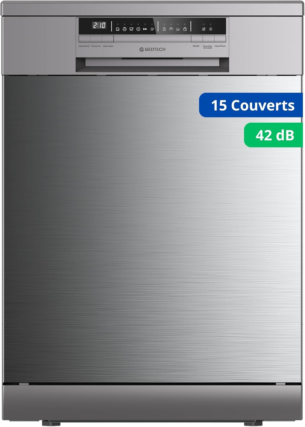 GEDTECH -15 couverts, inox, ultra silencieux, départ différé