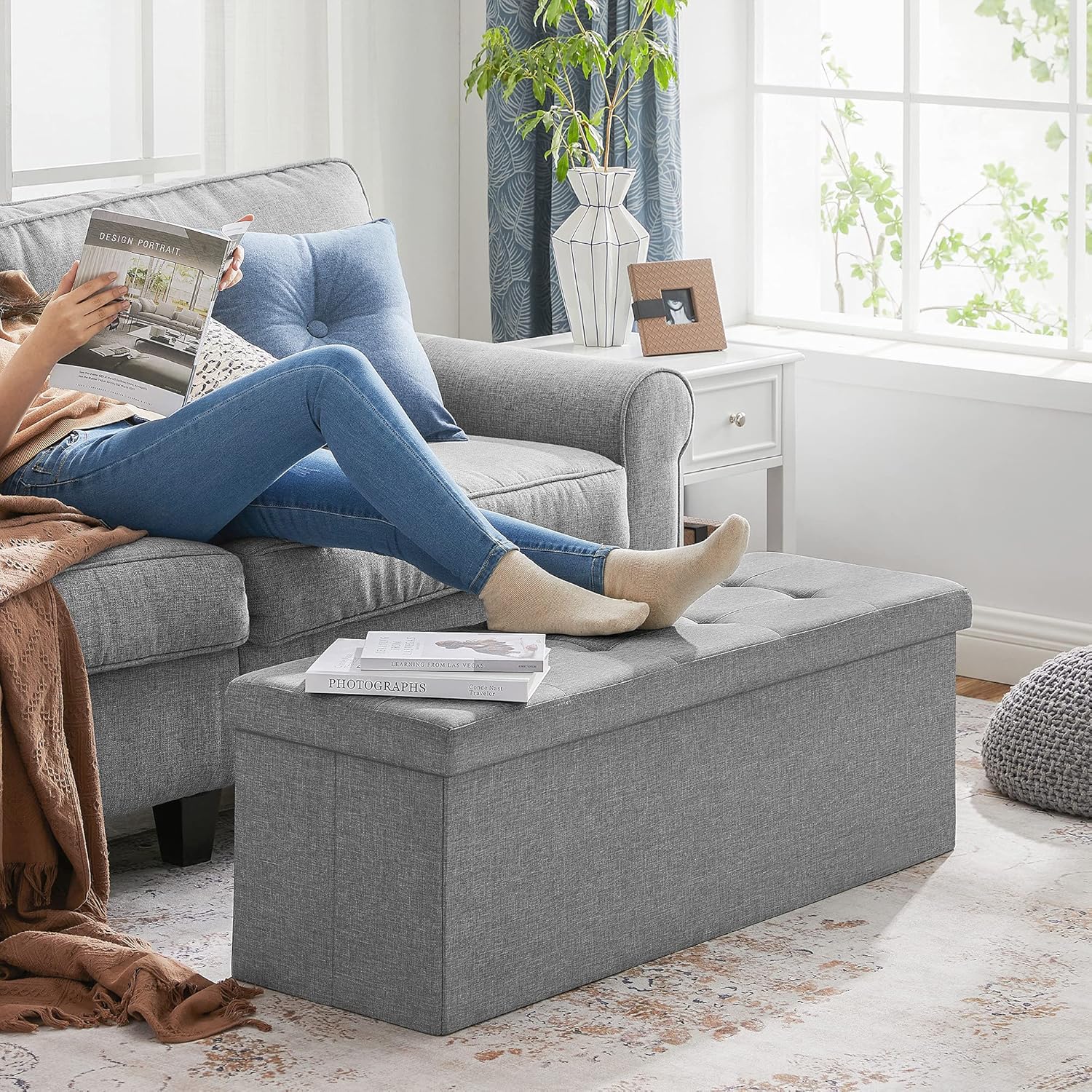 SONGMICS - Mazie collection - 110 cm - banc pliable, facile à monter, gris clair, LSF77G