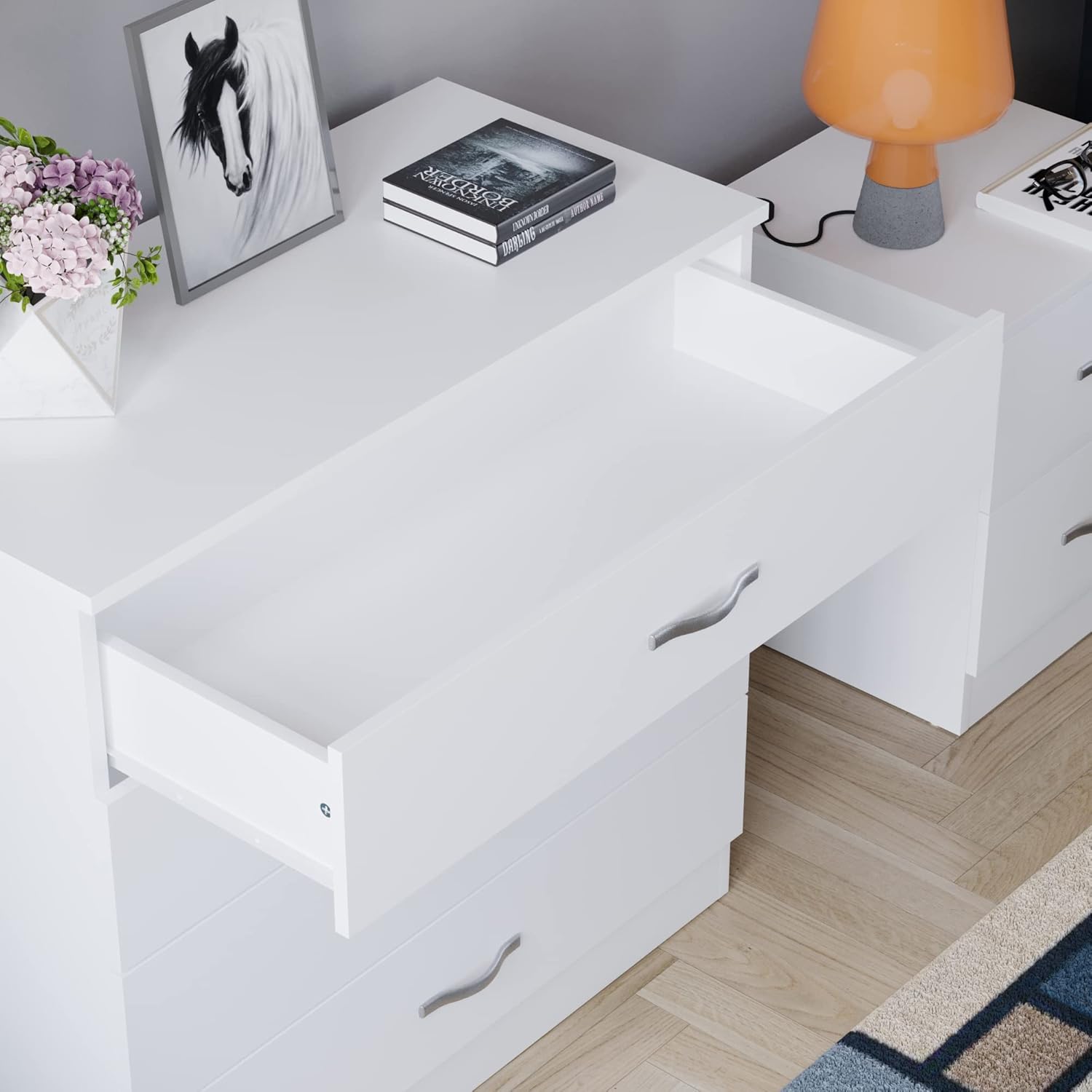 Vida Designs - commode 4 tiroirs - blanche - poignées métal, anti-déformation