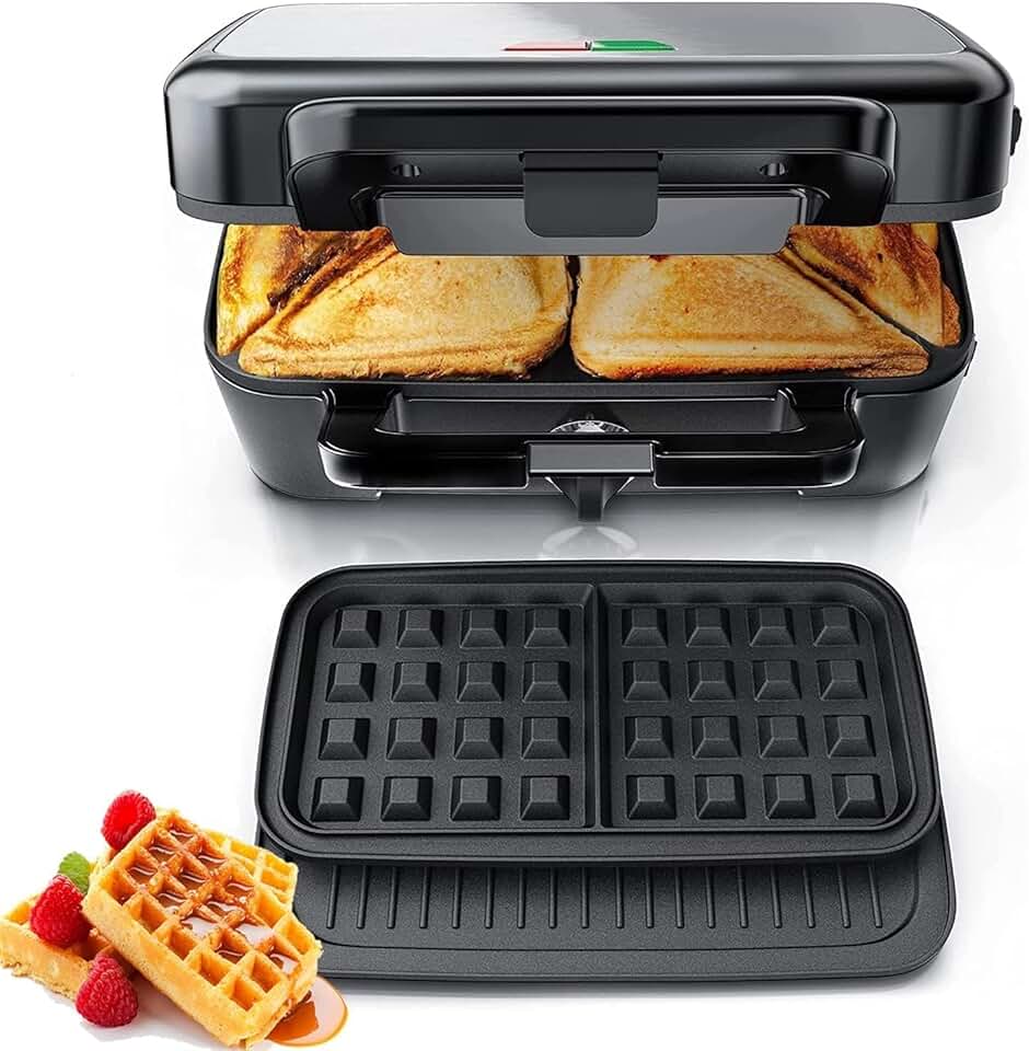 FOHERE - Gaufrier 3 en 1 - 1200W - 5 vitesses, plaques amovibles, surface antiadhésive