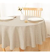 DWCN Nappe Beige Ronde Aspect Lin Lavable Imperméable 140 cm Rond, Facile à Laver et Repasser, Na...