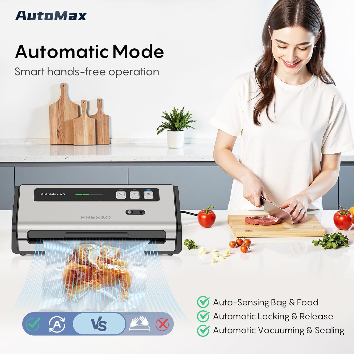 FRESKO - Automax V6 - machine sous vide - coupe-sac intégré, modes humide/sec