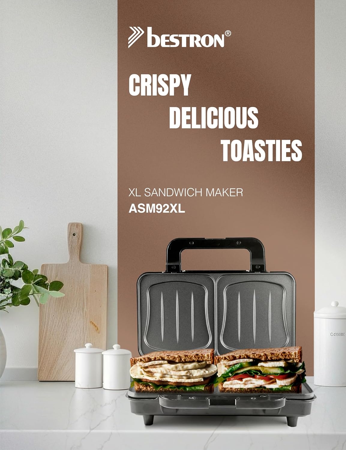 Bestron - Appareil croque XL pour 2 sandwichs, température auto, cuivre