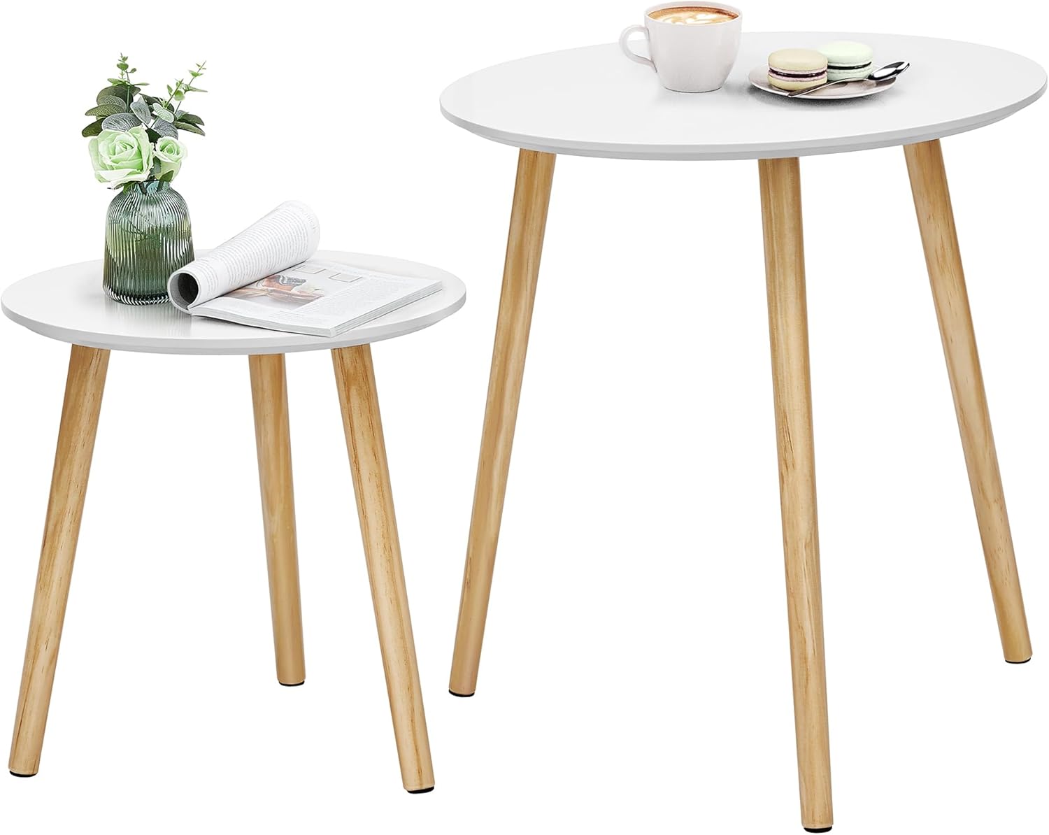 SONGMICS - table basse ronde lot de 2, bois de pin, style scandinave, LET07WN
