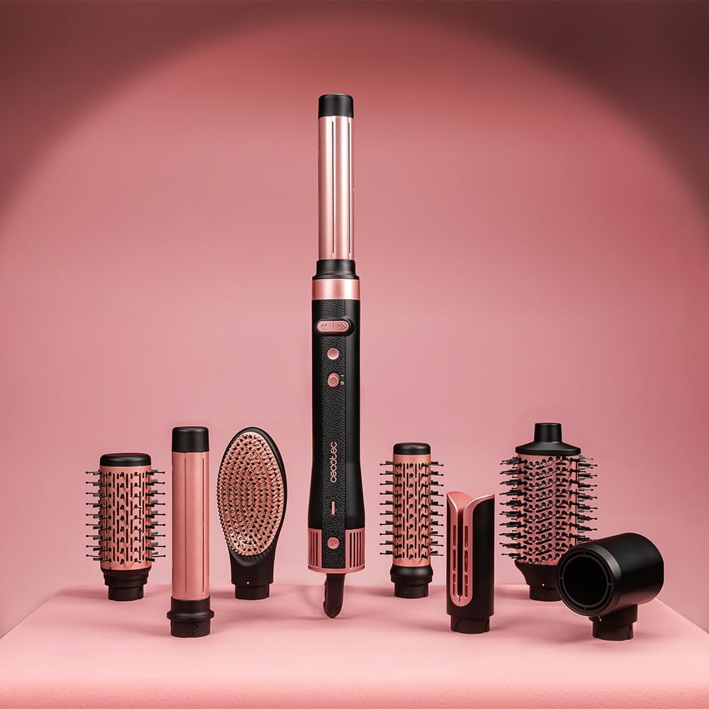 Cecotec - Styler Cheveux 8in1 - 1500W, 8 têtes, céramique, brushless AirGlam Gyro