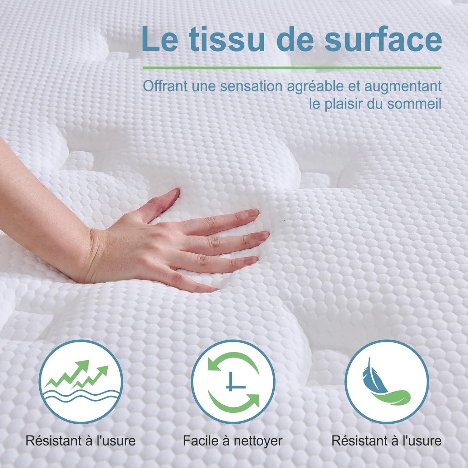 Matelas - à ressorts ensachés et mémoire de forme - 180x200x22 cm - soutien parfait, dureté moyenne, respirant