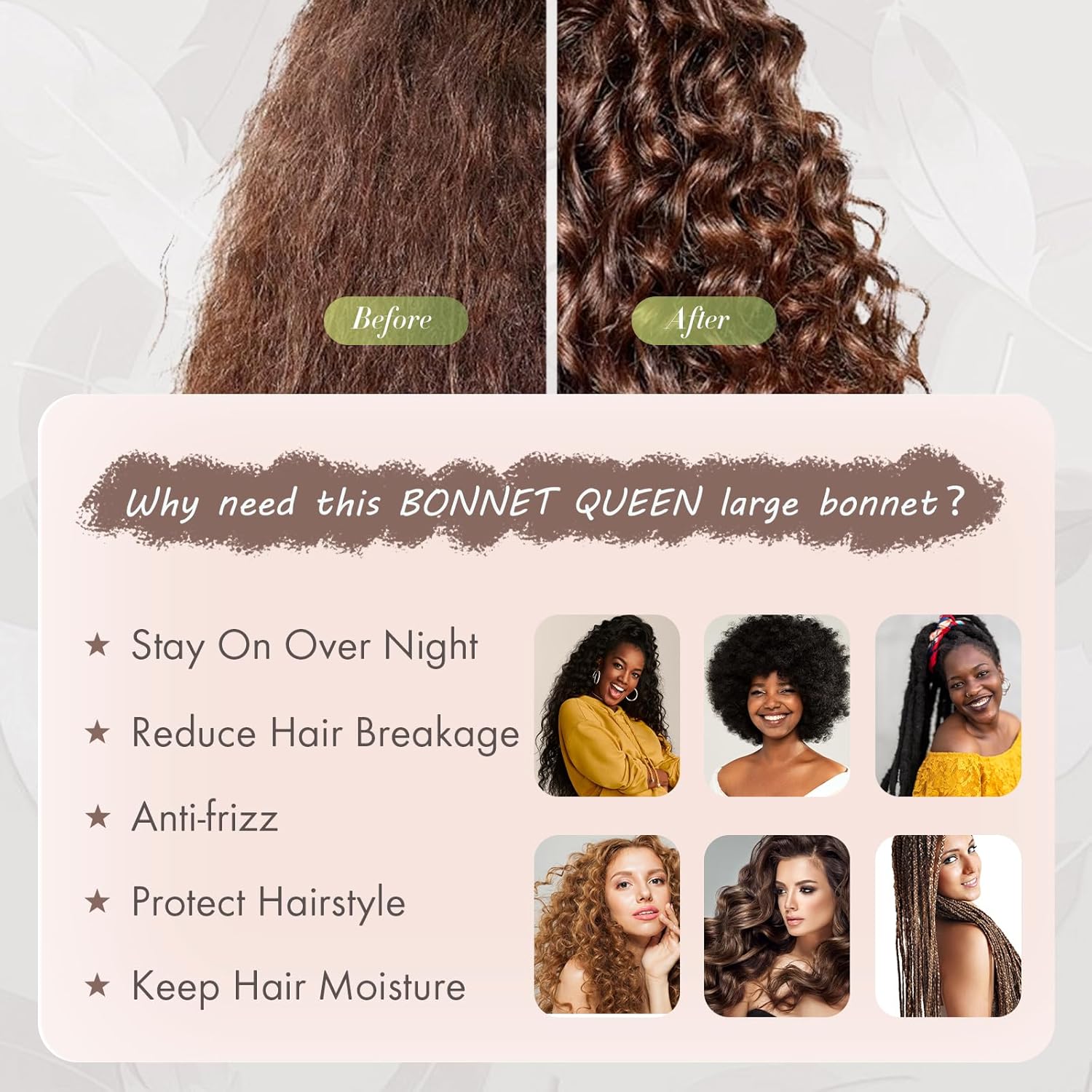 BONNET QUEEN - bonnet satin ajustable, grand, long élastique, chocolat