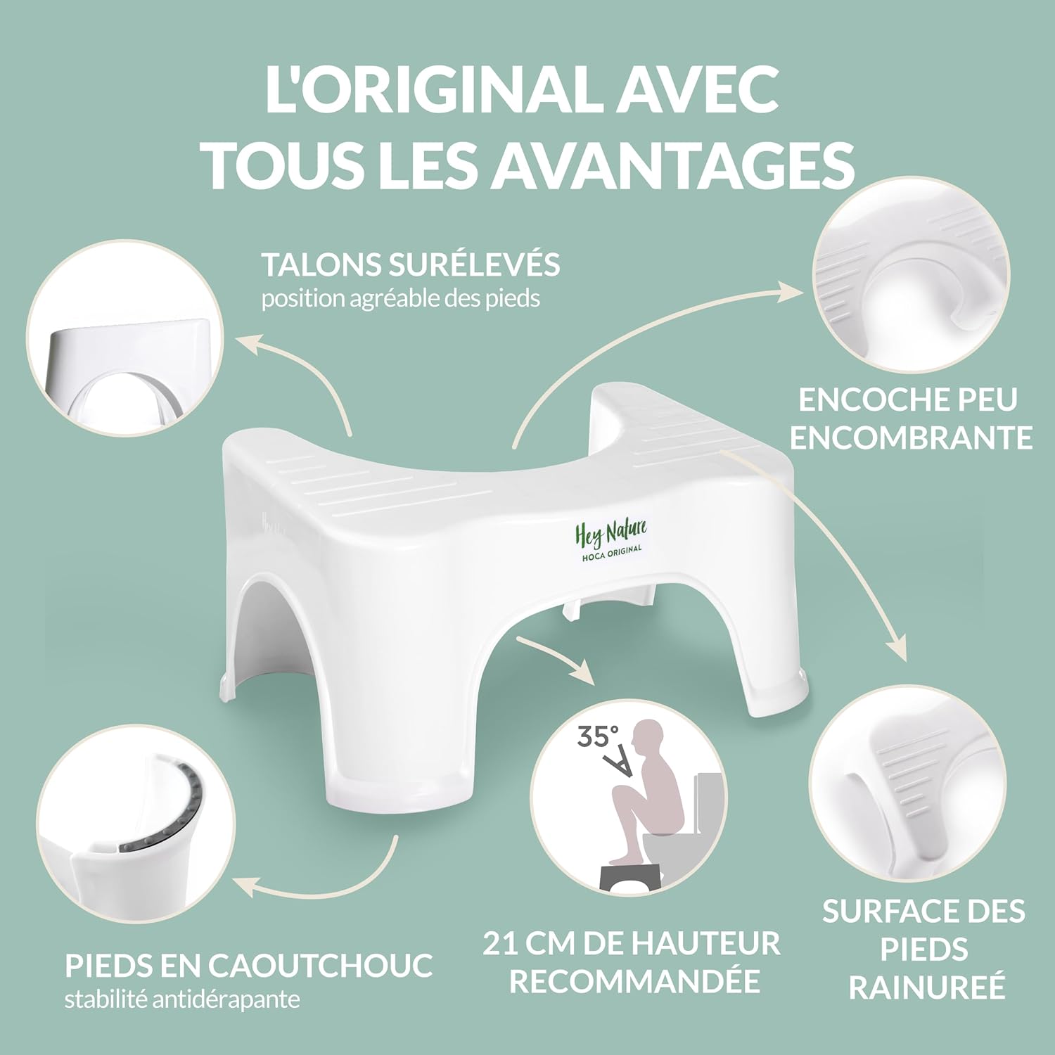 Hey Nature - HOCA Tabouret toilettes physiologique adulte/enfant, réduit hémorroïdes, constipation - HOCA
