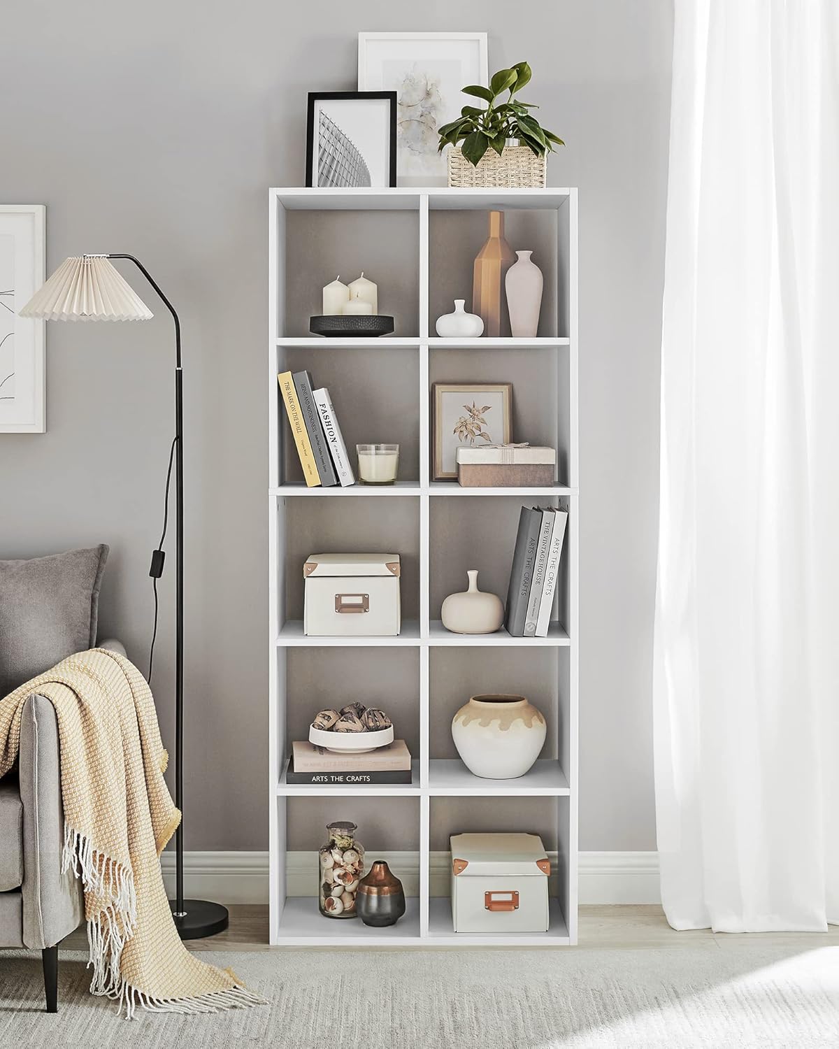 VASAGLE - Bibliothèque 10 cubes - blanc scandinave, séparateur, LBC168T14