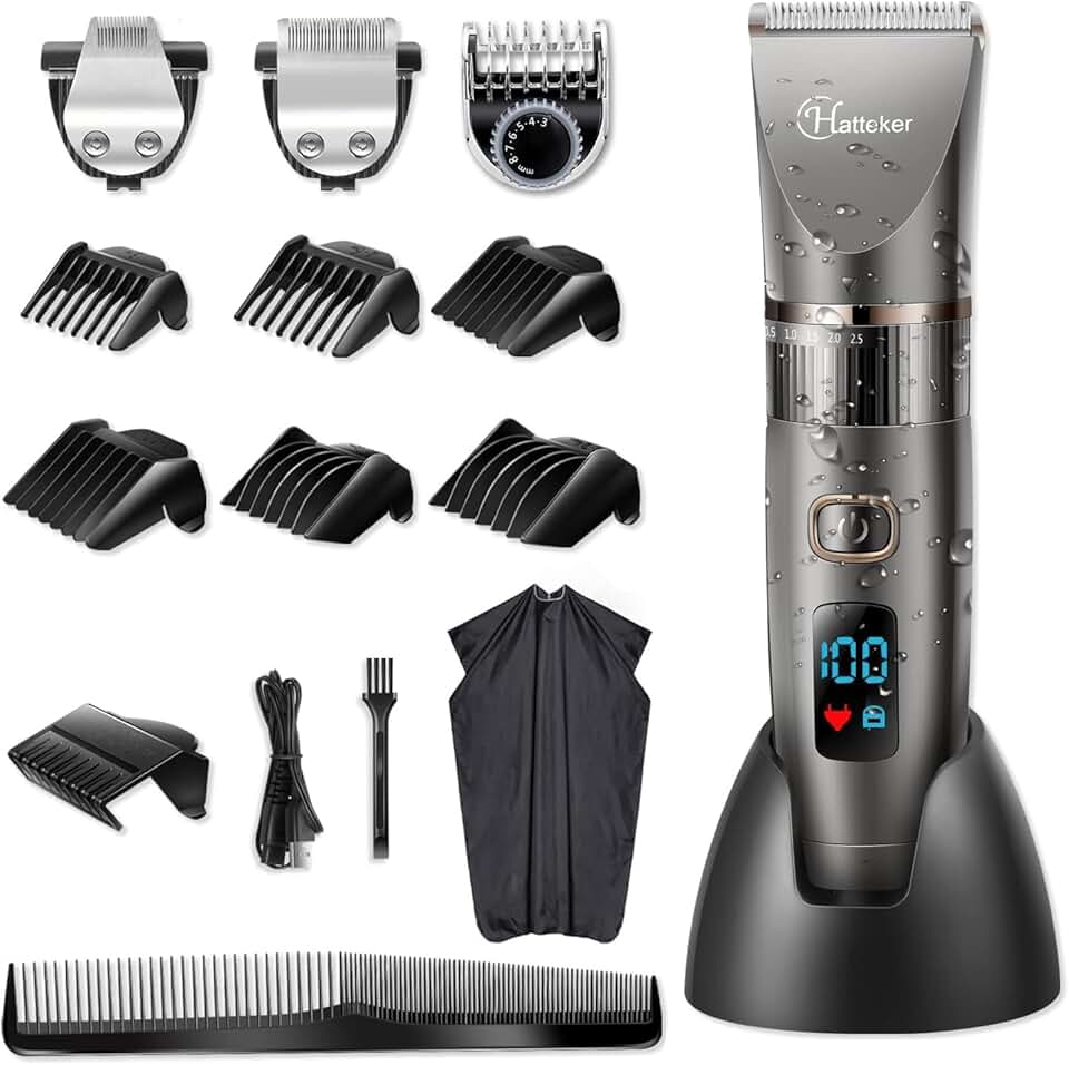 Hatteker - Tondeuse 3 en 1 sans fil, étanche, barbe et cheveux, précision