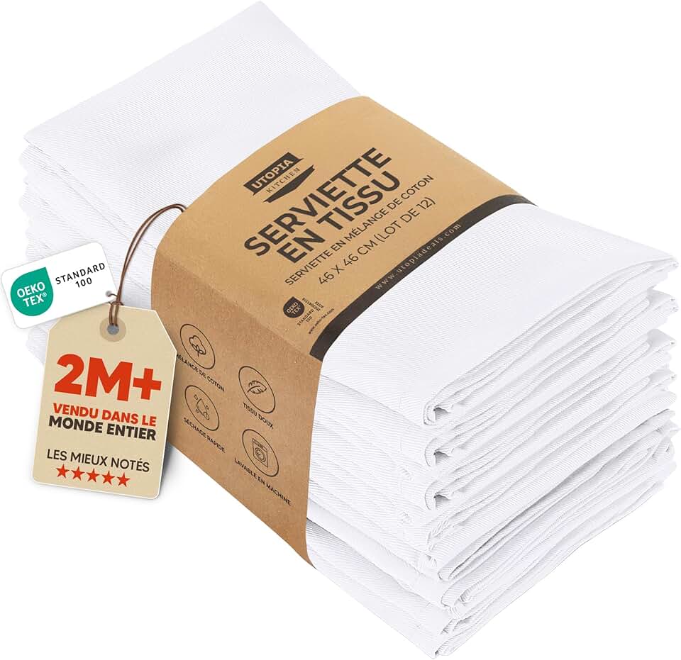 Utopia Kitchen - serviettes de table - 46x46 cm - coton mélangé lavable et réutilisable