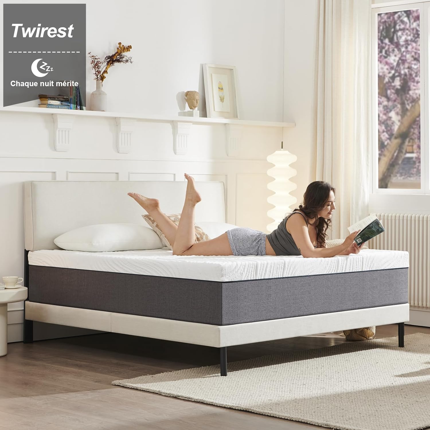 Matelas - mousse mémoire, 140x190x18 cm, 7 zones, ferme, réversible