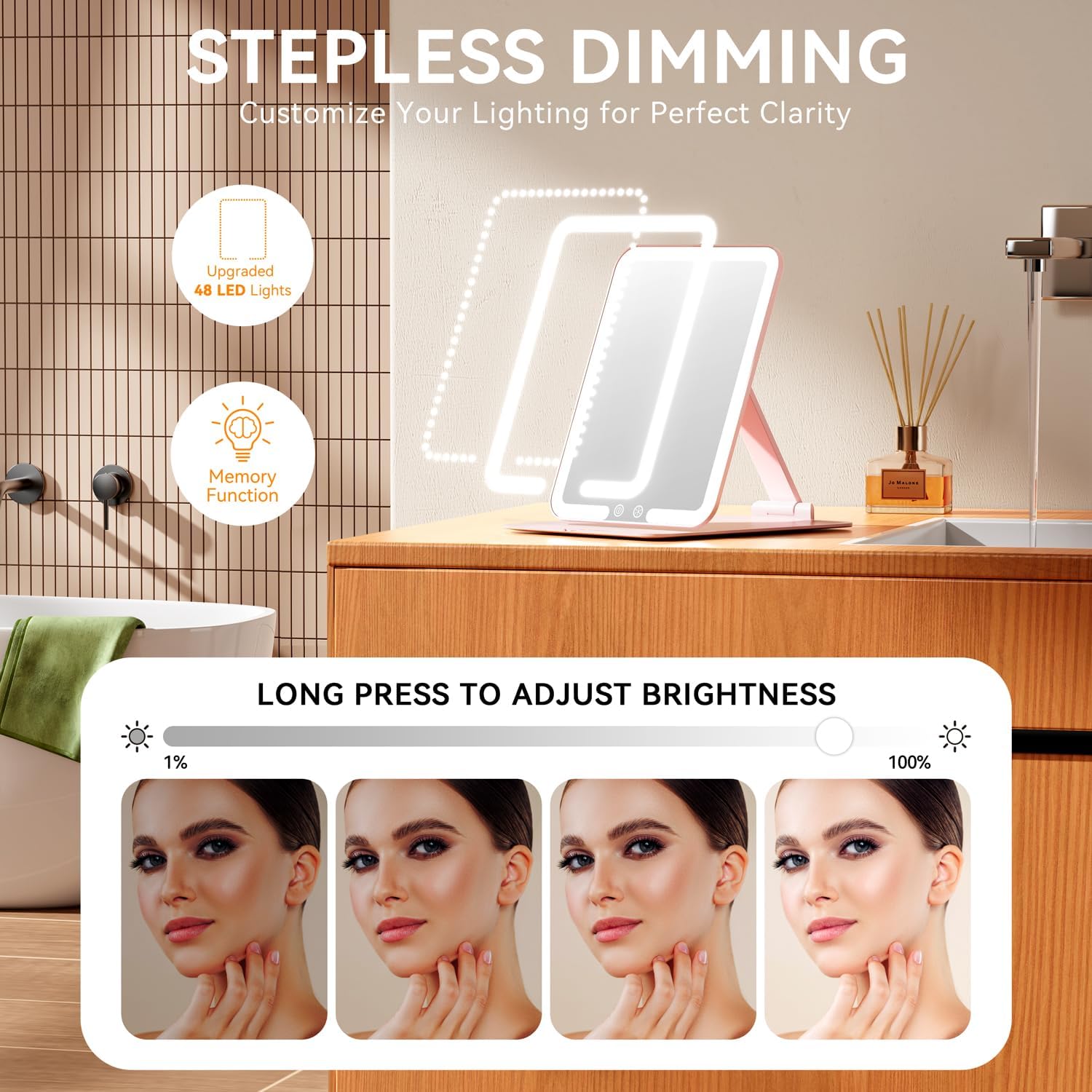 Auxmir - miroir maquillage série LED - 48 LED - USB rechargeable, écran tactile