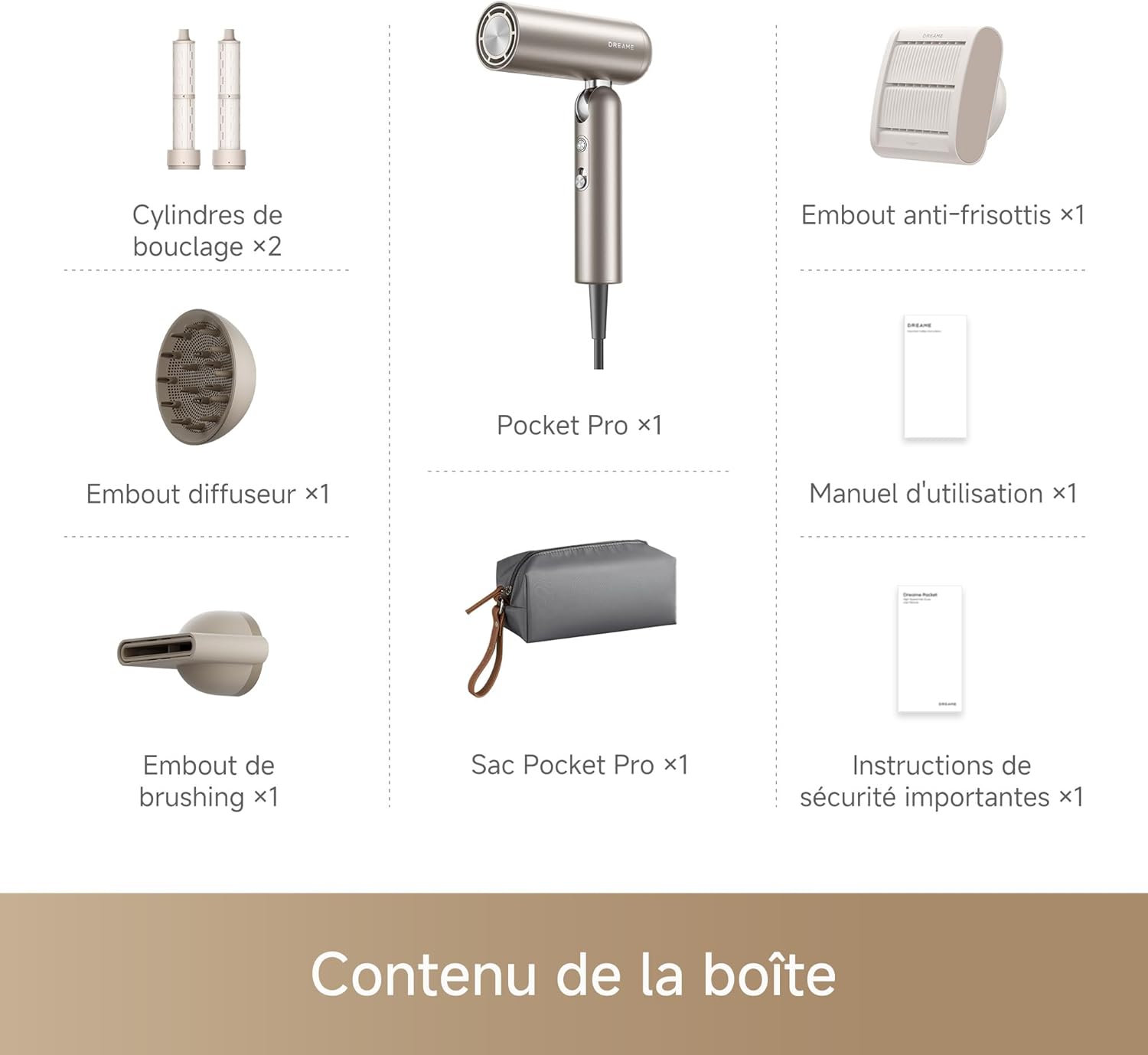 Dreame - Pocket Pro - 3 formes, 300g - 110 000 tr/min, ions négatifs, 57°C