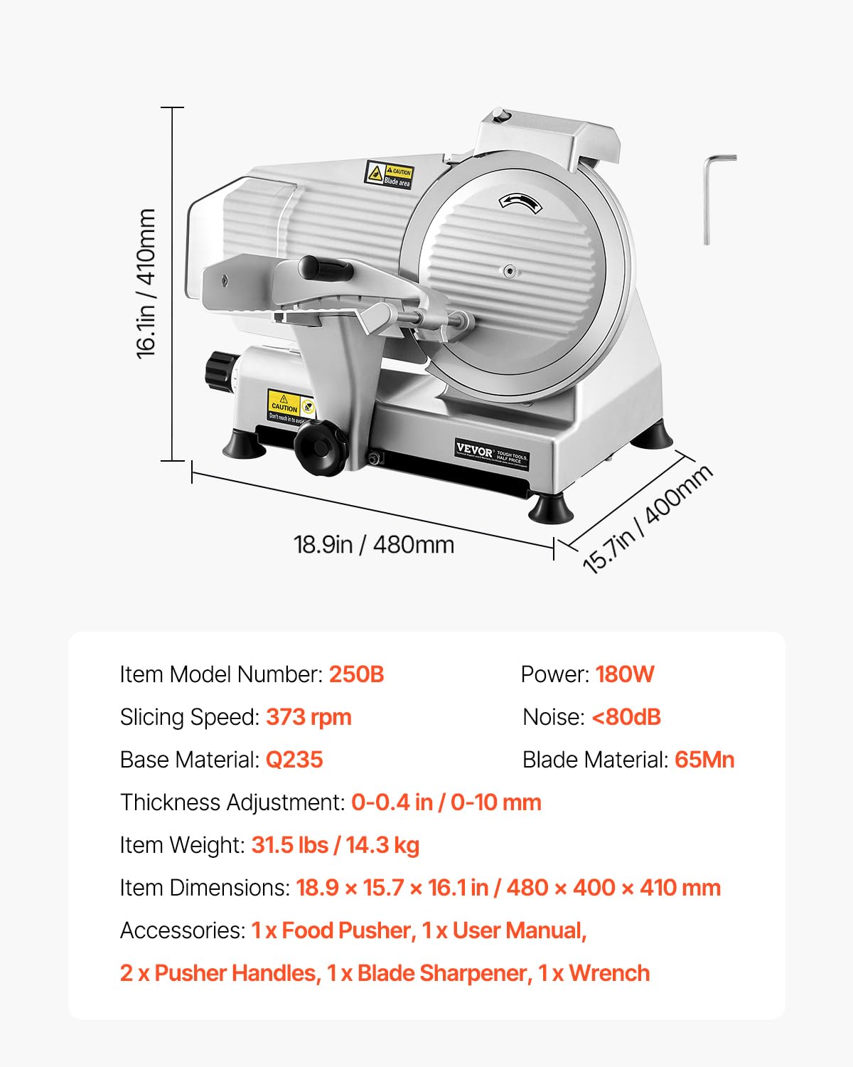 VEVOR - trancheuse à viande 180W - lame 65Mn 0-10mm, électrique