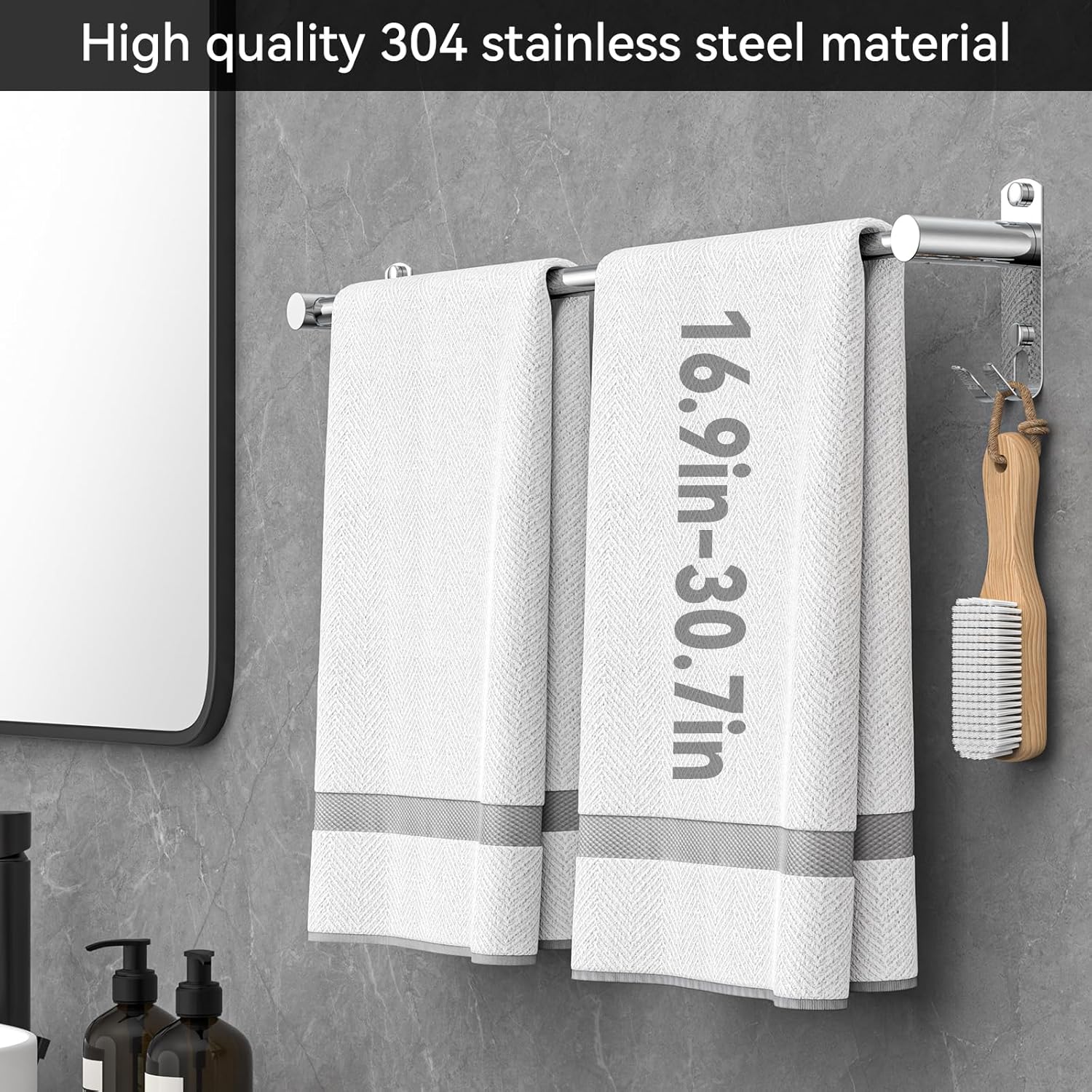 Porte-serviettes mural rétractable inox, 1 couche, adhésif, argent