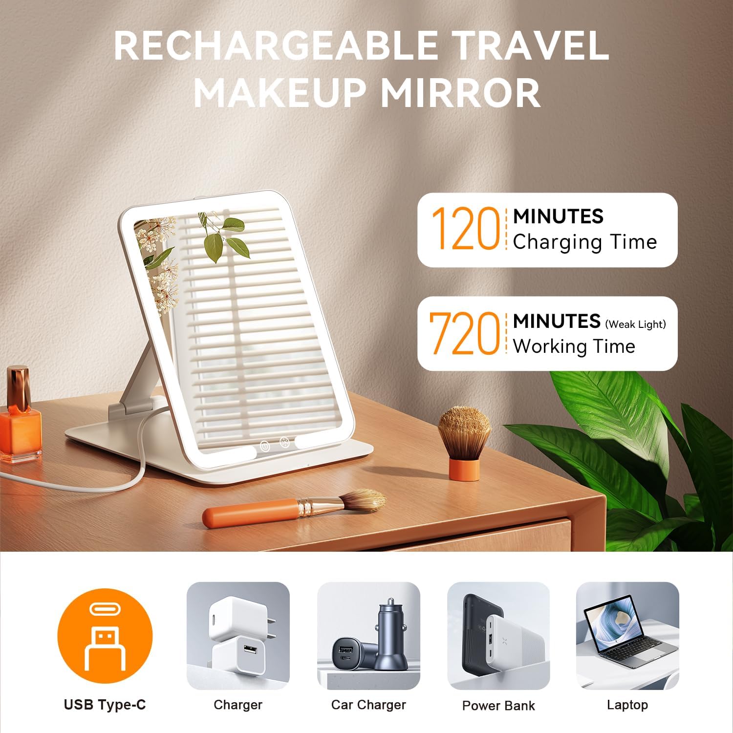 Auxmir - miroir maquillage rechargeable LED, 72 LED, écran tactile, blanc