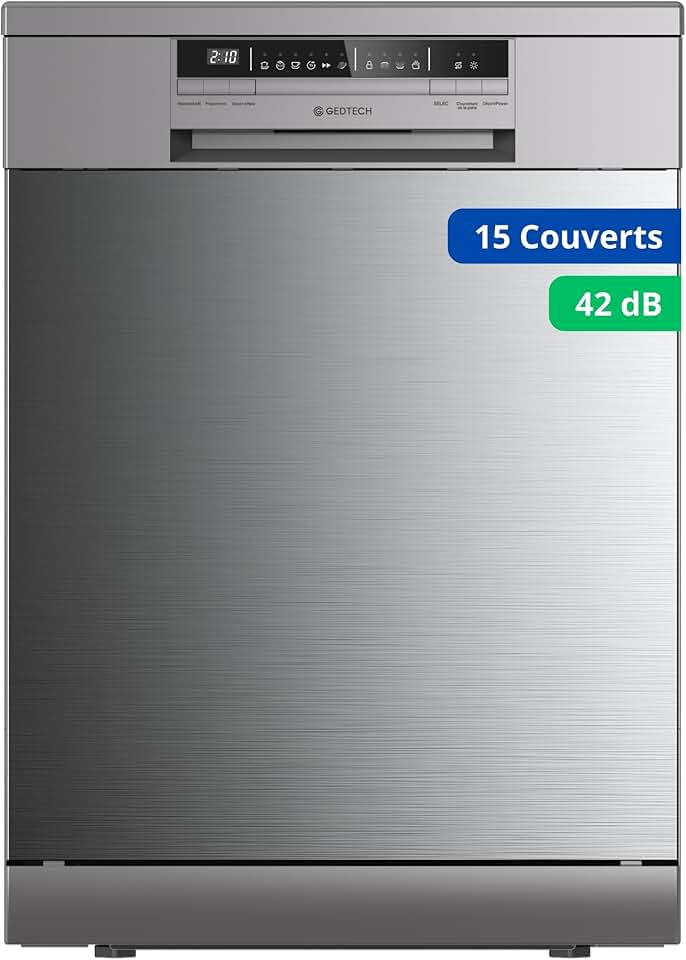 GEDTECH -15 couverts, inox, ultra silencieux, départ différé