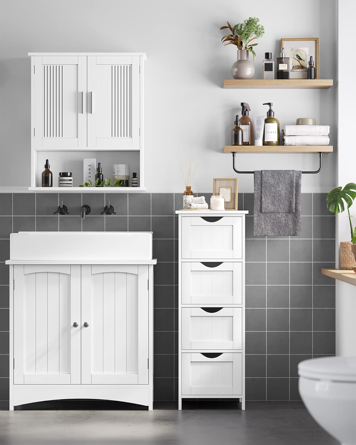 VASAGLE - armoire salle de bain moderne - 30x30x82 cm - 4 tiroirs - LHC40W
