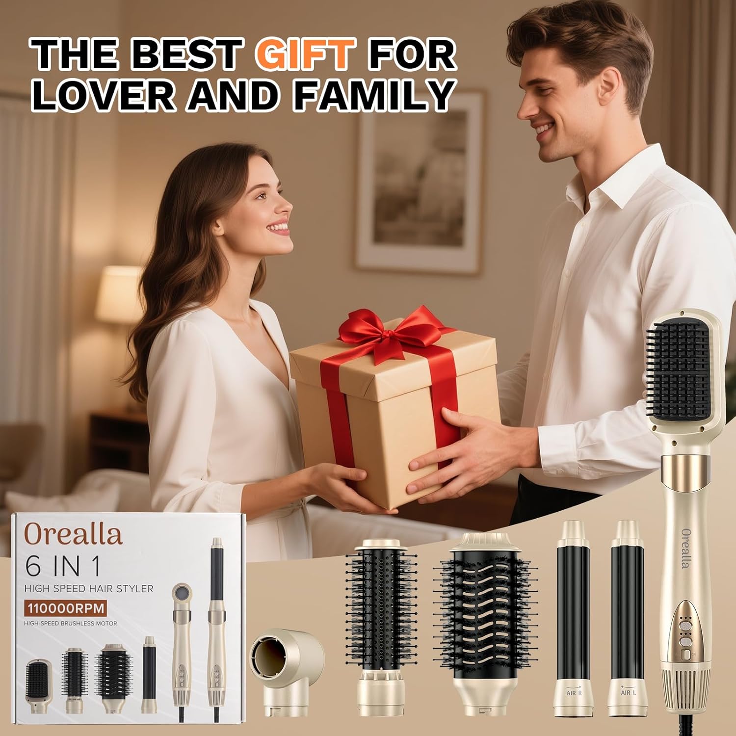 Brosse soufflante 6 en 1 - Air Styler - 11000 tr/min, céramique, ions, séchage et coiffage, sac inclus
