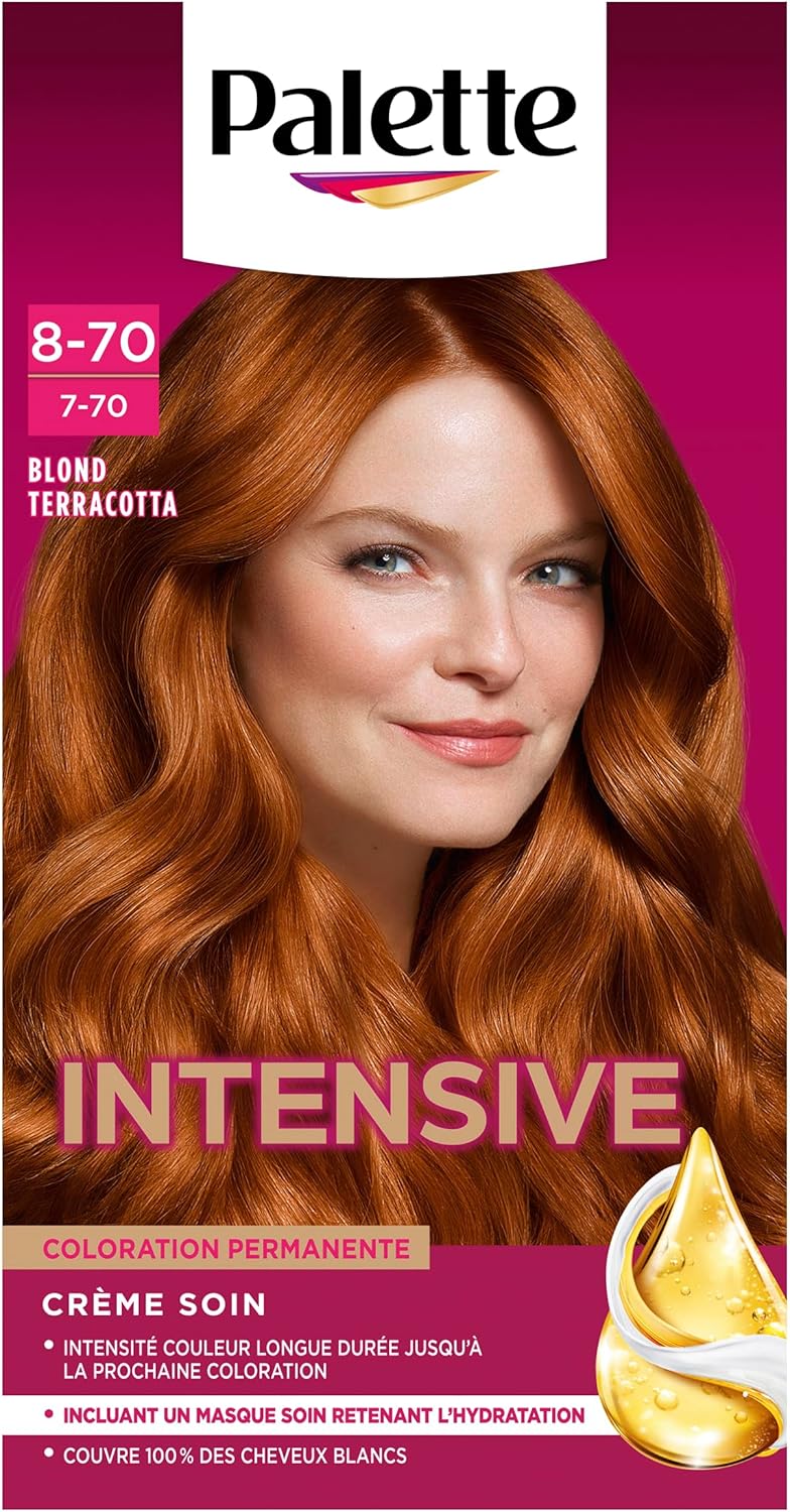 Palette - Intensive Coloration Permanente Cheveux, soin longue durée, couvre 100% cheveux blancs, Blond Terracotta 8.70