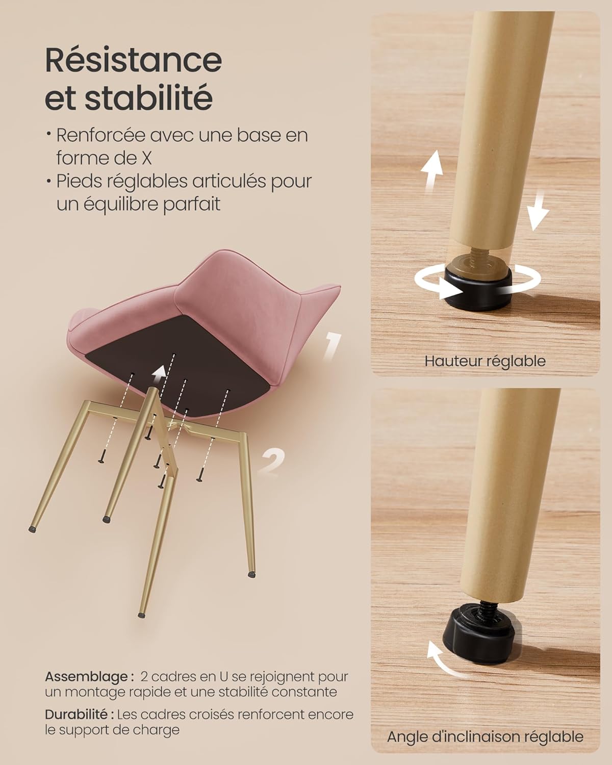 SONGMICS - fauteuil velours, accoudoirs, 120kg, métal, 2pcs, LDC087R12