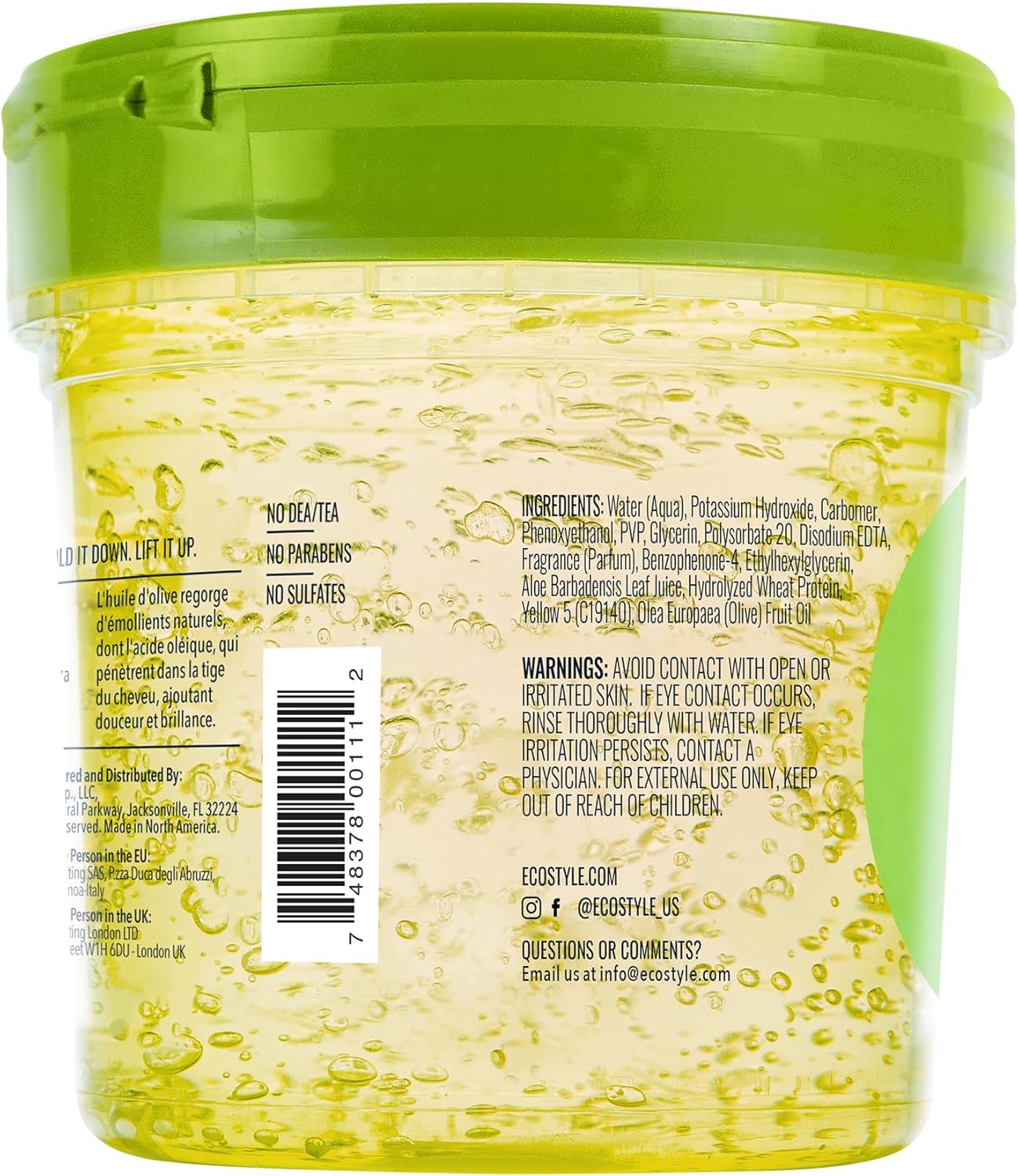 Ecostyle - gel coiffant à l'huile d'olive - 473ml - tenue forte, sans alcool, sulfate, paraben, anti-démangeaisons