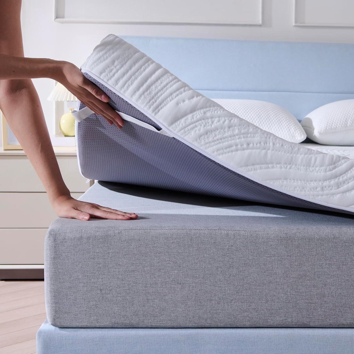 Surmatelas - mousse mémoire de forme, gel, 140x190x5 cm, housse lavable