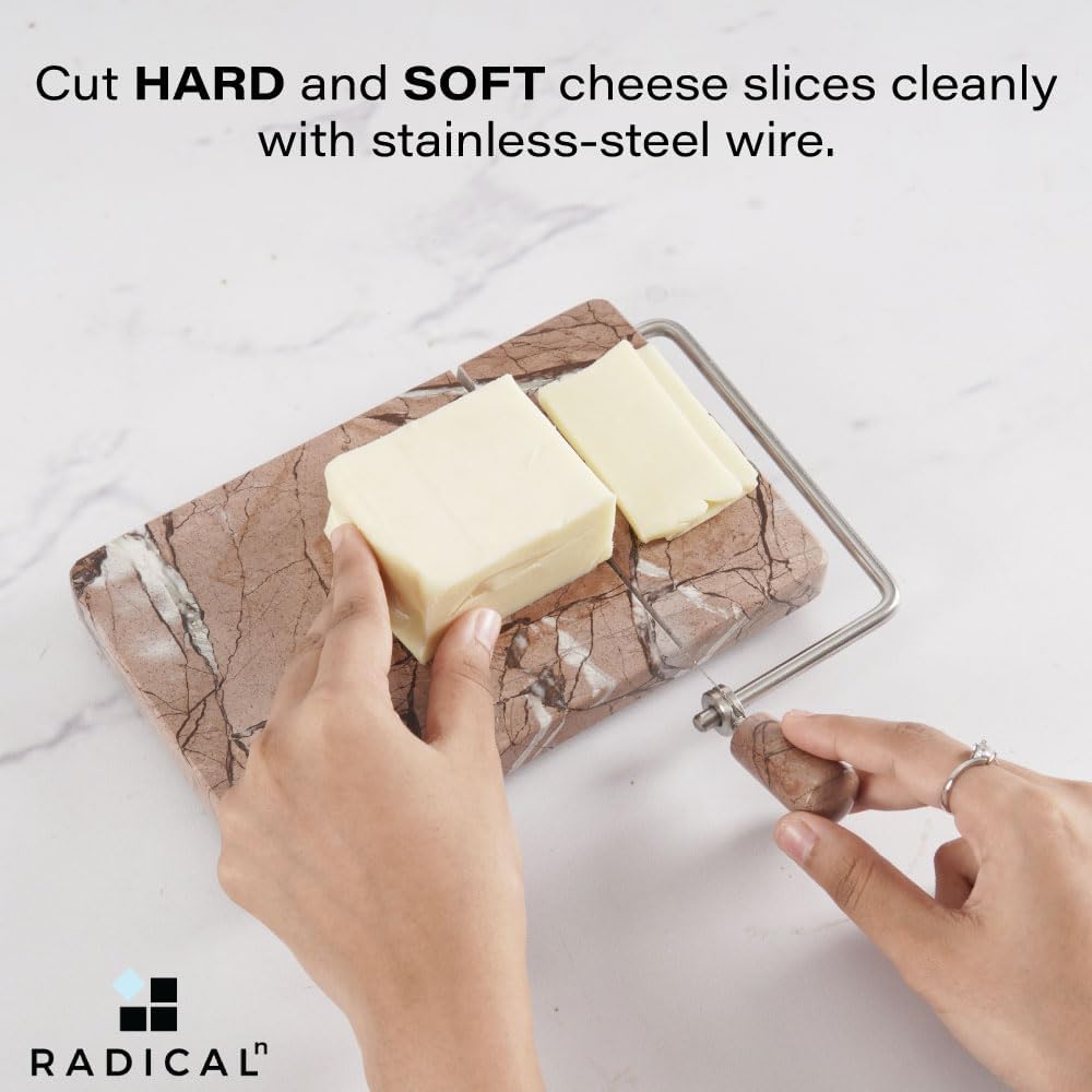 RADICAL - trancheuse à fromage marinara - marbre - 4 fils de rechange, coupe-beurre, planche à découper