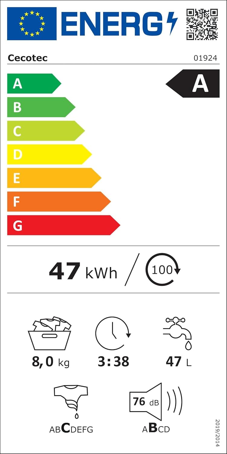 Cecotec - Bolero Dresscode 8610 - 8kg, 1400tr/min, Classe A, vapeur, Inverter Plus, 15 programmes, 8610