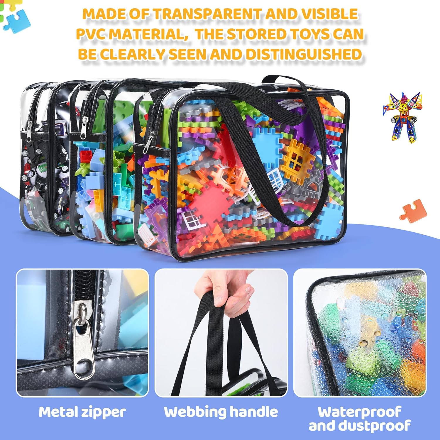 Sacs de rangement jouets enfants – 6 organiseurs voyage, blocs, noir