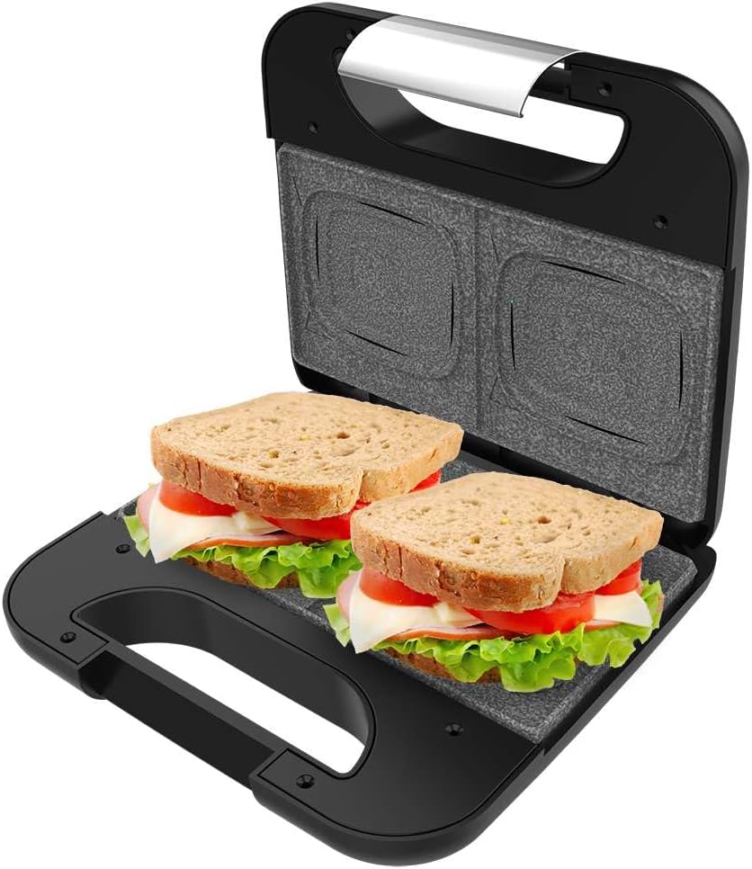 Cecotec - Rock'nToast Square - gaufrier compact inox 800W, plaques antiadhésives, revêtement pierre