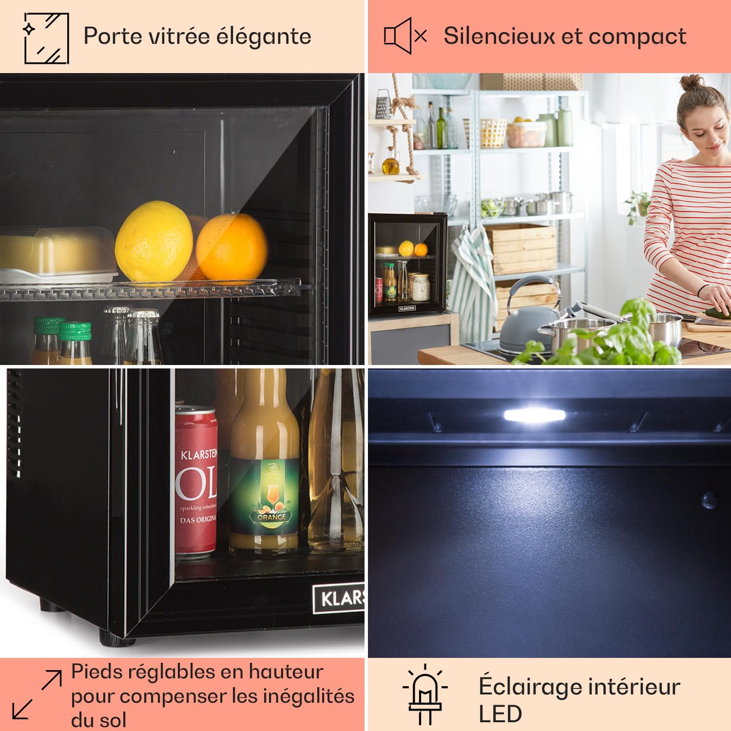 Klarstein - Brooklyn Mini - 24L, verre, étagères réglables, silencieux
