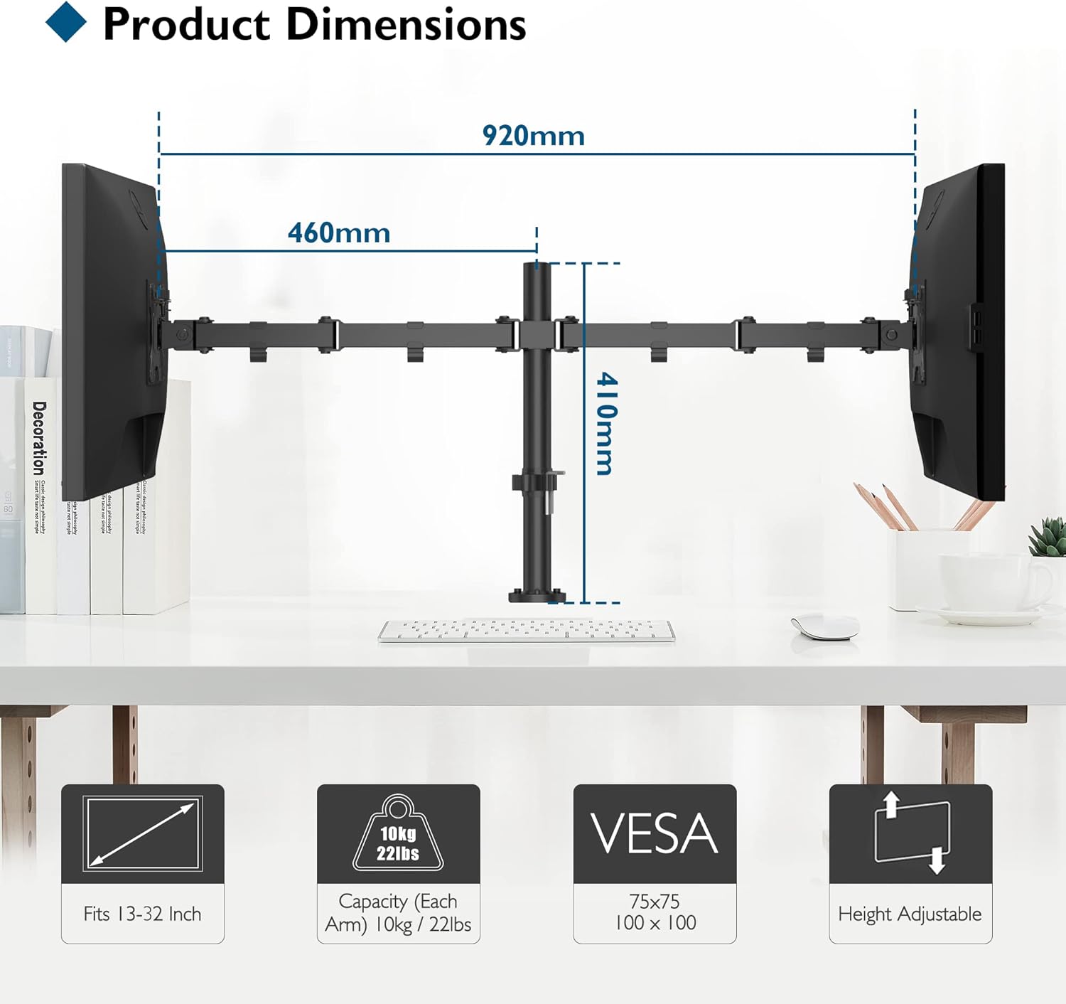 BONTEC - Support double écran 13-32'' pivotant réglable, 10kg/bras