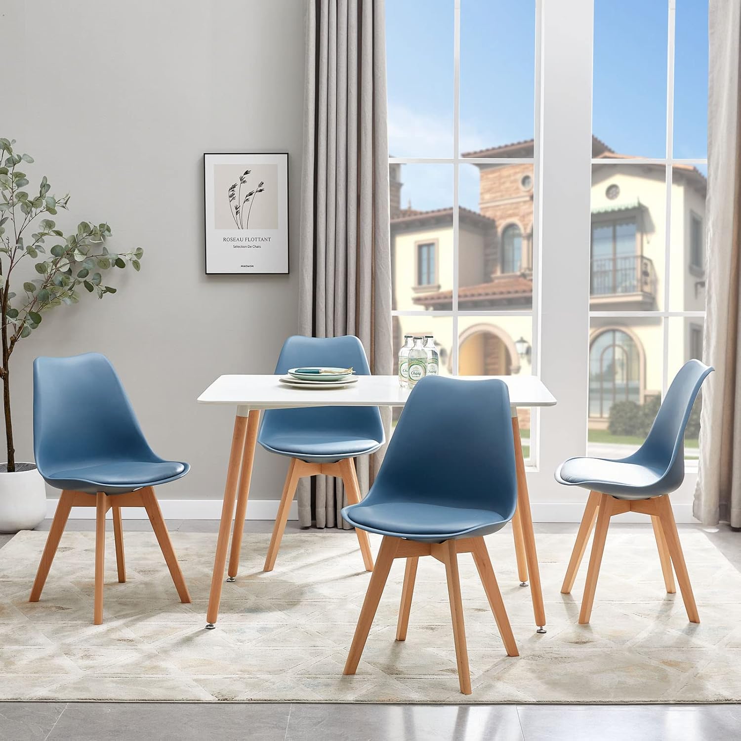 EGGREE - chaises scandinaves 8x - pieds hêtre - rembourrées Morandi bleu foncé