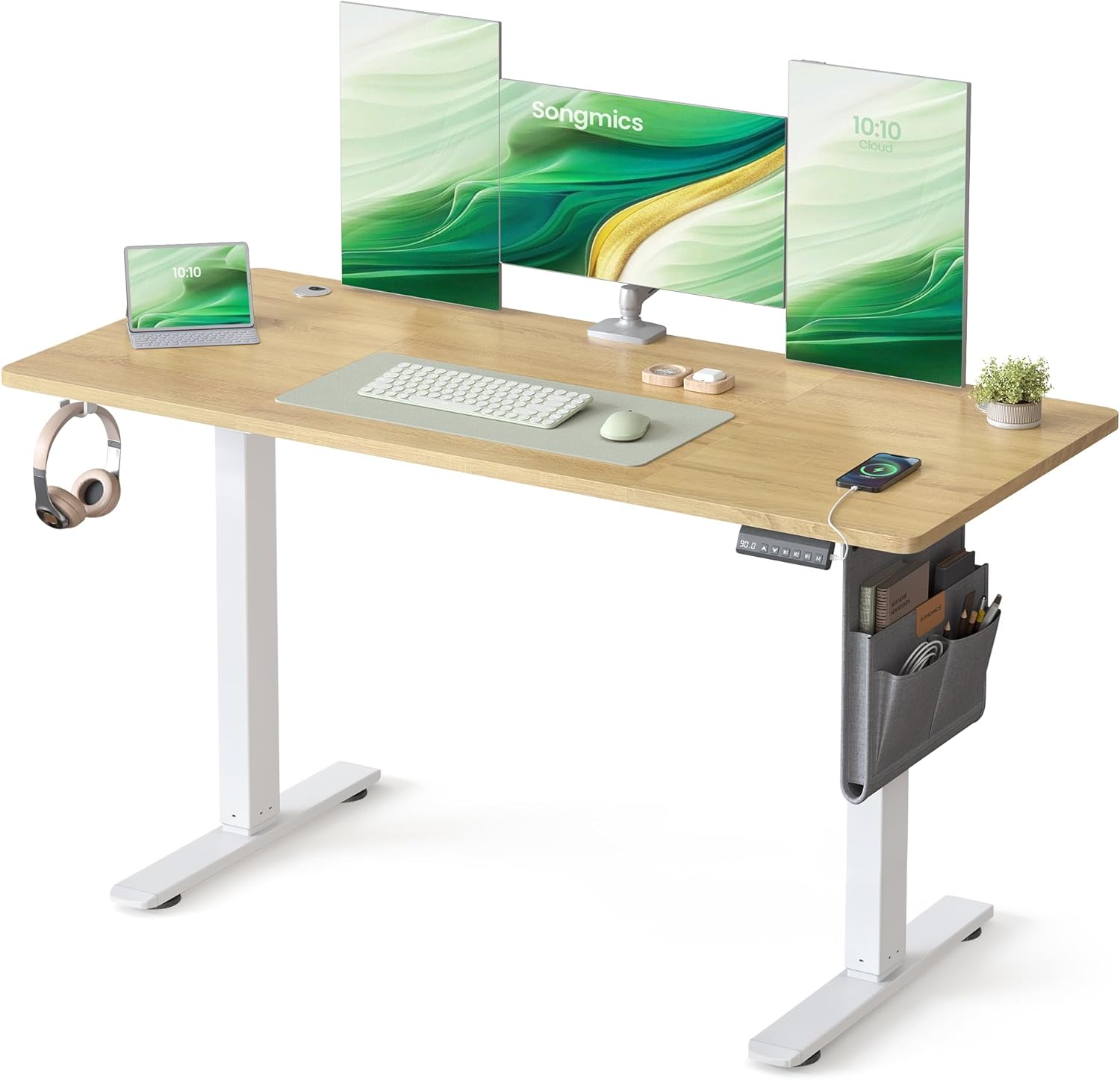 SONGMICS - bureau électrique série LSD - 140x60 cm - hauteur réglable, mémoire 4 positions, doré chêne LSD134YA01