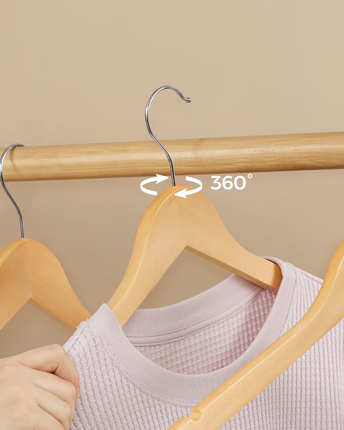 SONGMICS - Cintres bois lot de 20 - encoches antiglisse, barre pantalon, crochet 360°, CRW001-20