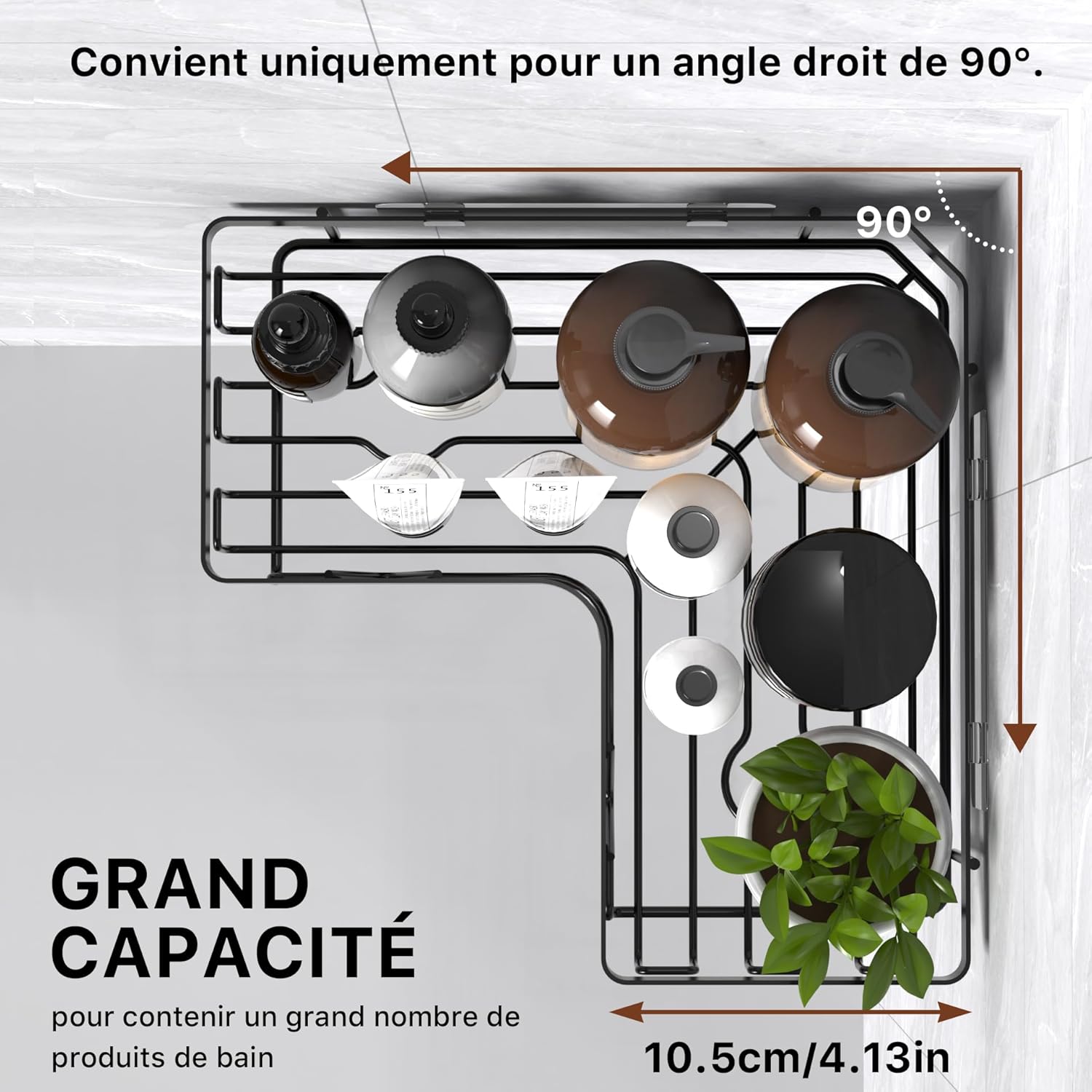 Etagere douche - 3 pièces, angle, sans perçage, noir, rangement optimisé