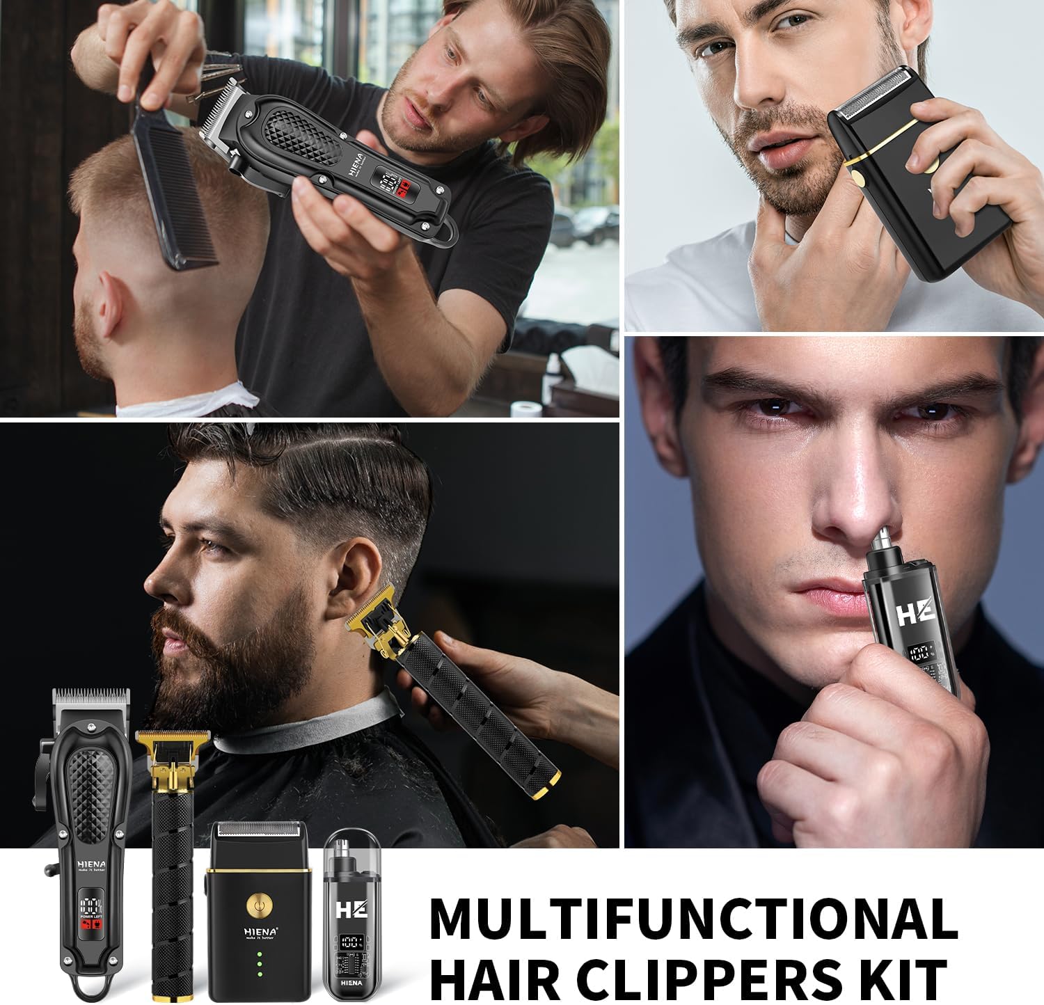 HIENA - PRO Tondeuse 4-en-1 - sans fil - multi-usage, kit complet