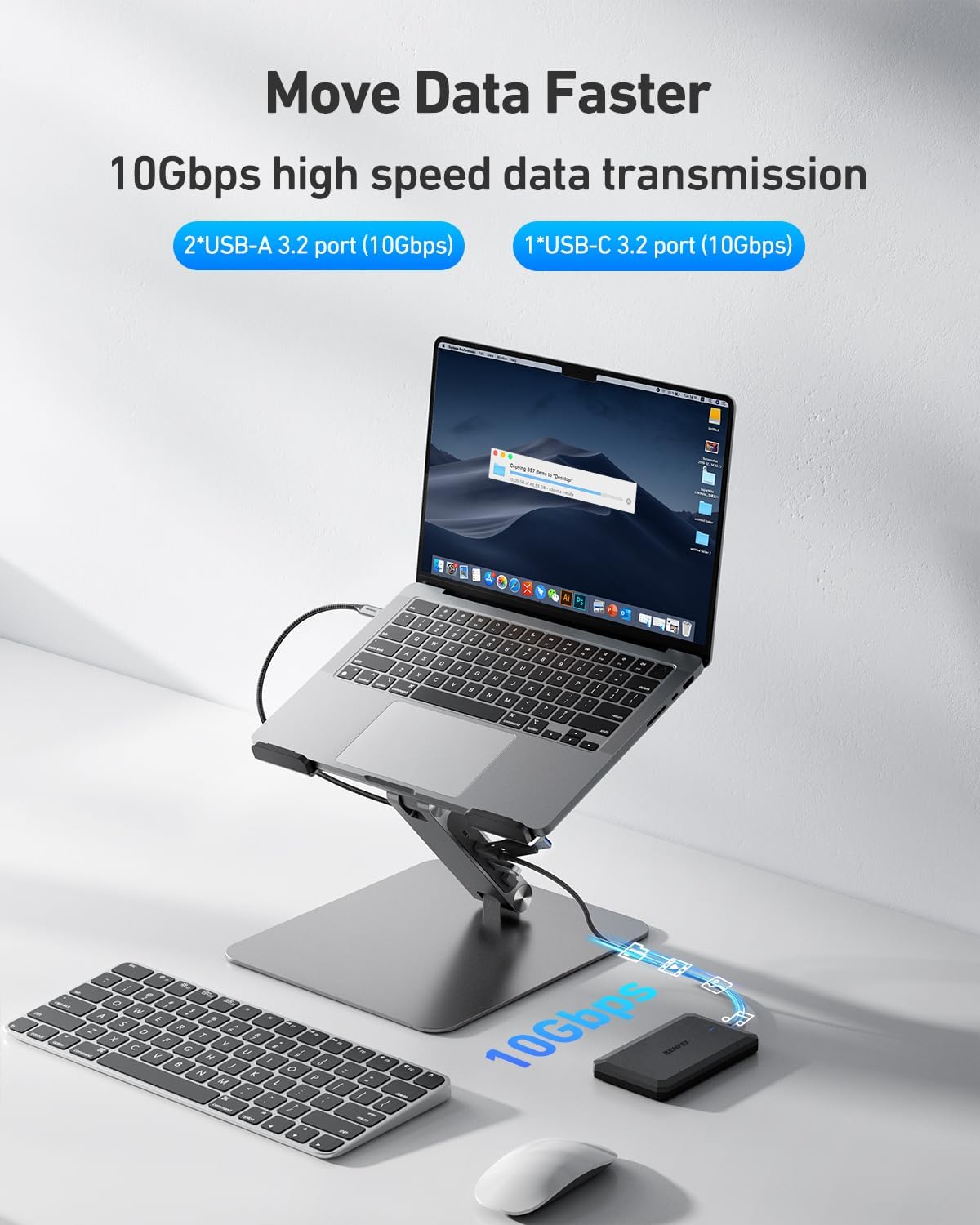 BENFEI - Support PC portable 6-en-1, HDMI 4K, USB-C, Ethernet, 100W PD