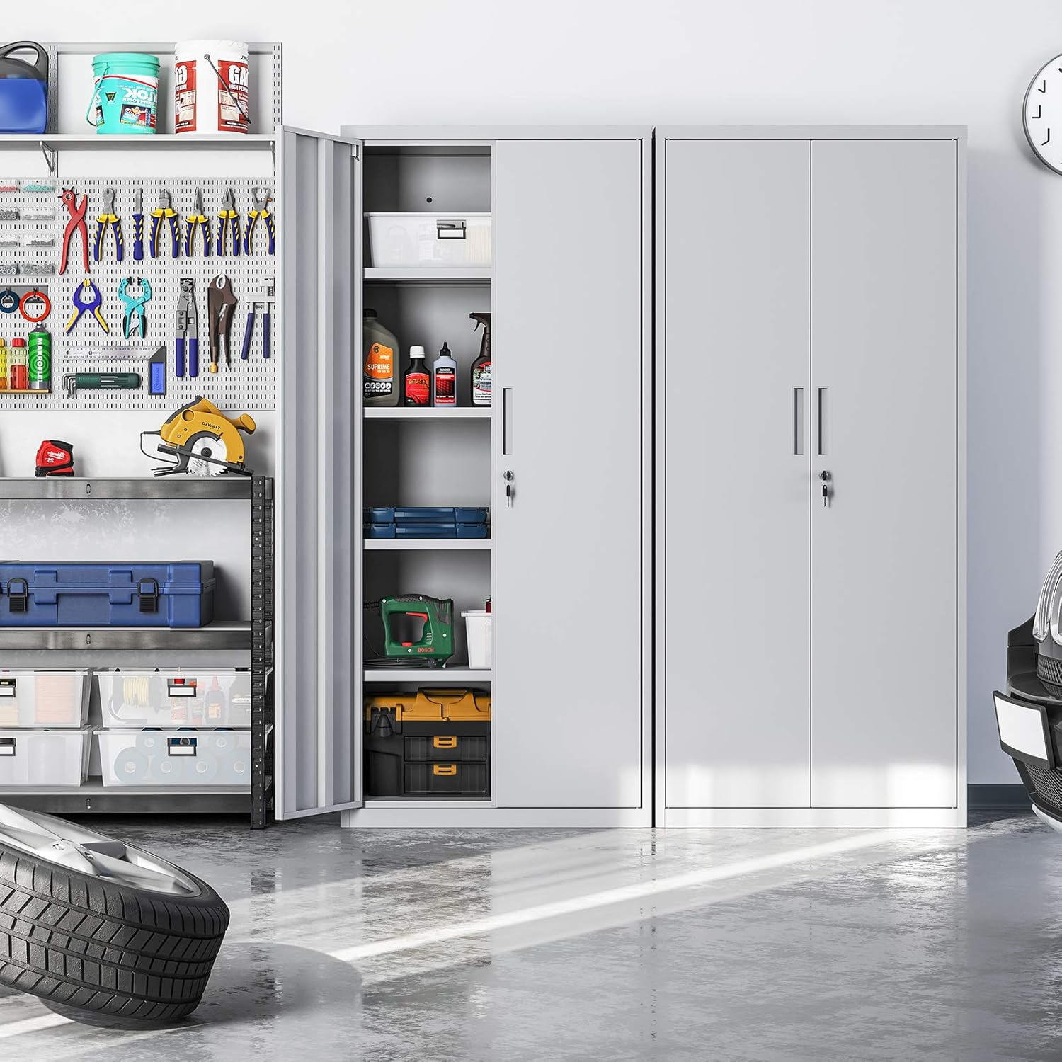 SONGMICS - meuble de rangement bureau acier 40x80x180cm, 5 niveaux, portes doubles, serrure, OMC015G01