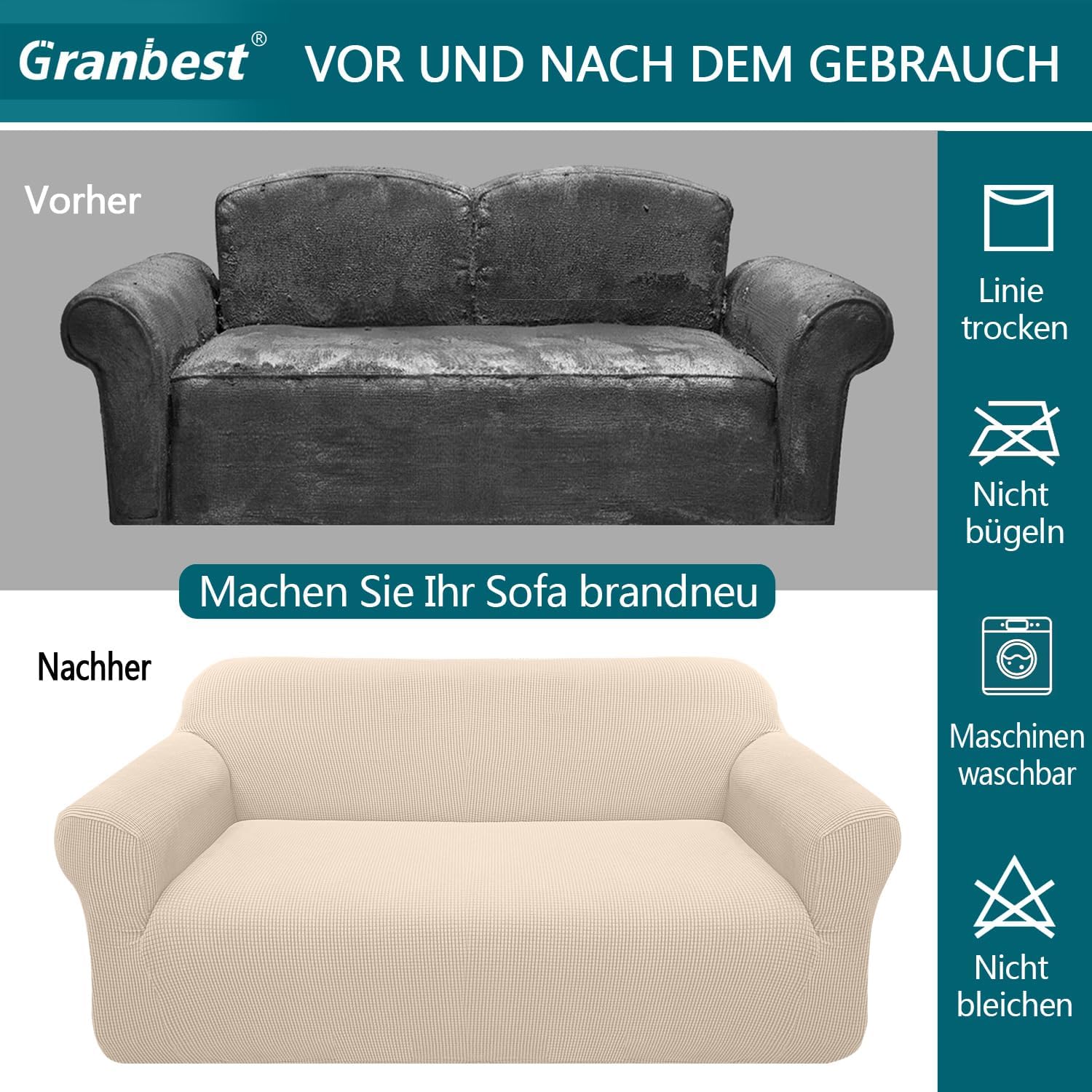 Granbest - housse de canapé jacquard 4 places - beige - protection animaux