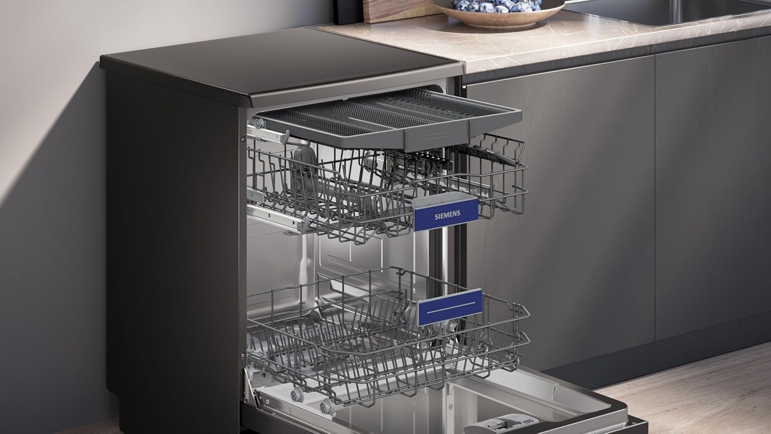 Siemens - SN23EC03ME iQ300 - lave-vaisselle 60cm - varioSpeed Plus, Black Steel