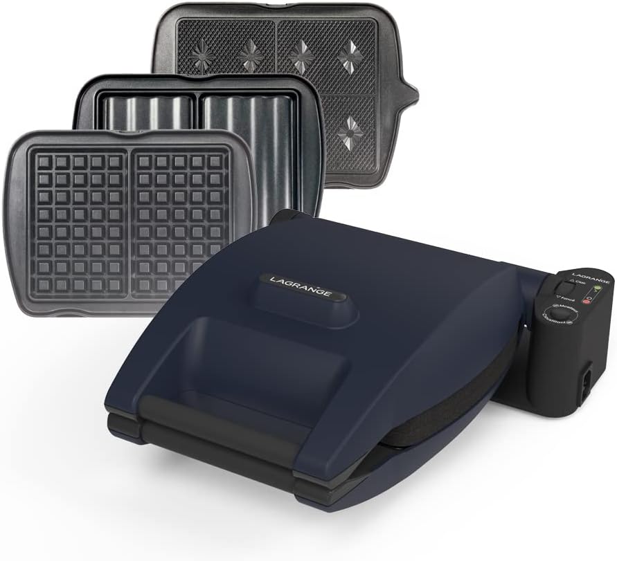 LAGRANGE - Gaufrier Premium - multifonction, 3 plaques incluses, 1200W, réversible, 019642